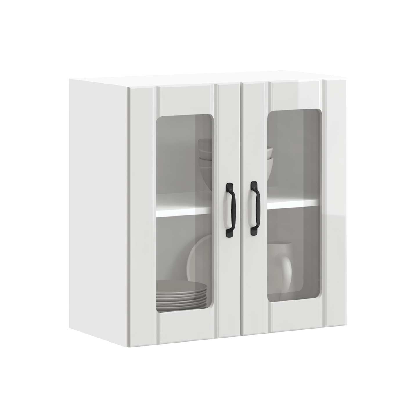 Armoire murale cuisine avec porte vitrée Lucca blanc brillant