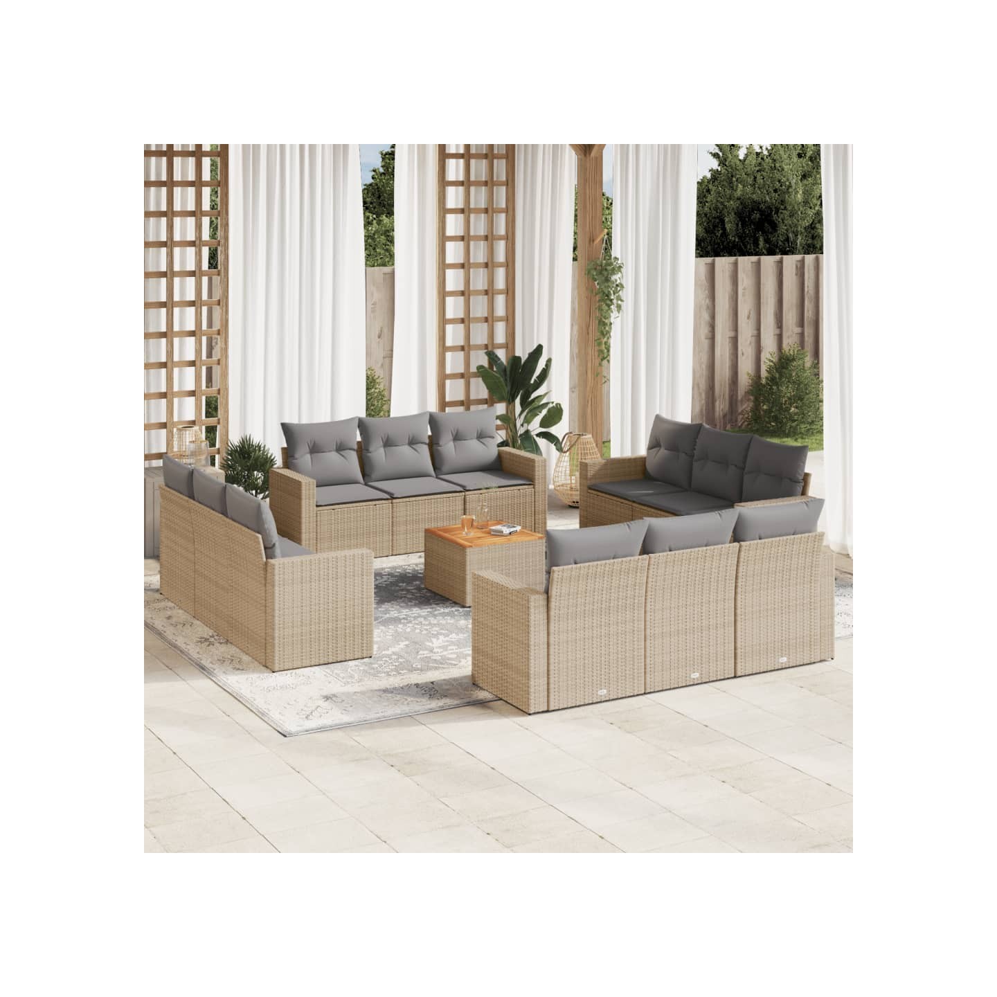 Patio Sofa Set 12 place Mélange de beige et de gris clair