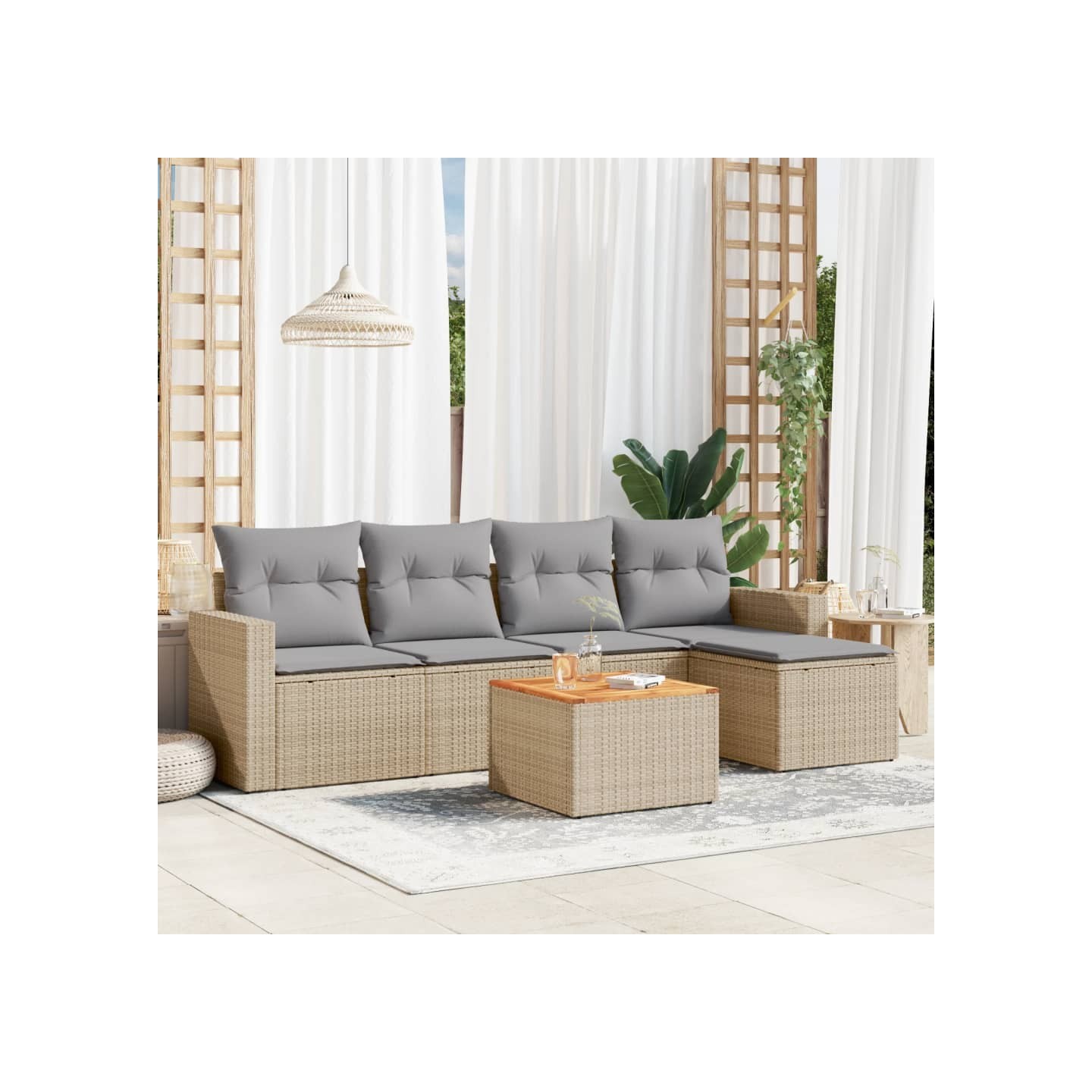 Patio Sofa Set 5 place Mélange de beige et de gris clair