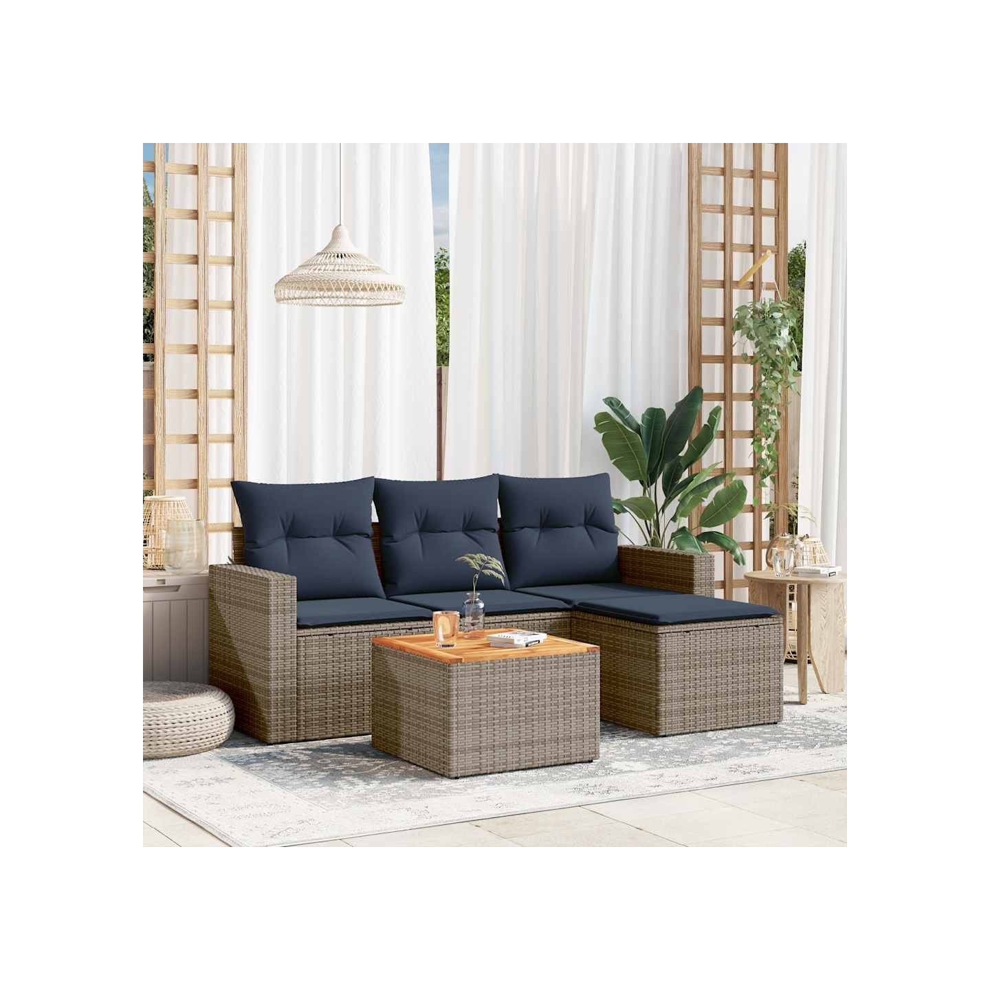 Ensemble de canapé de jardin 5 pcs avec coussins gris résine tressée