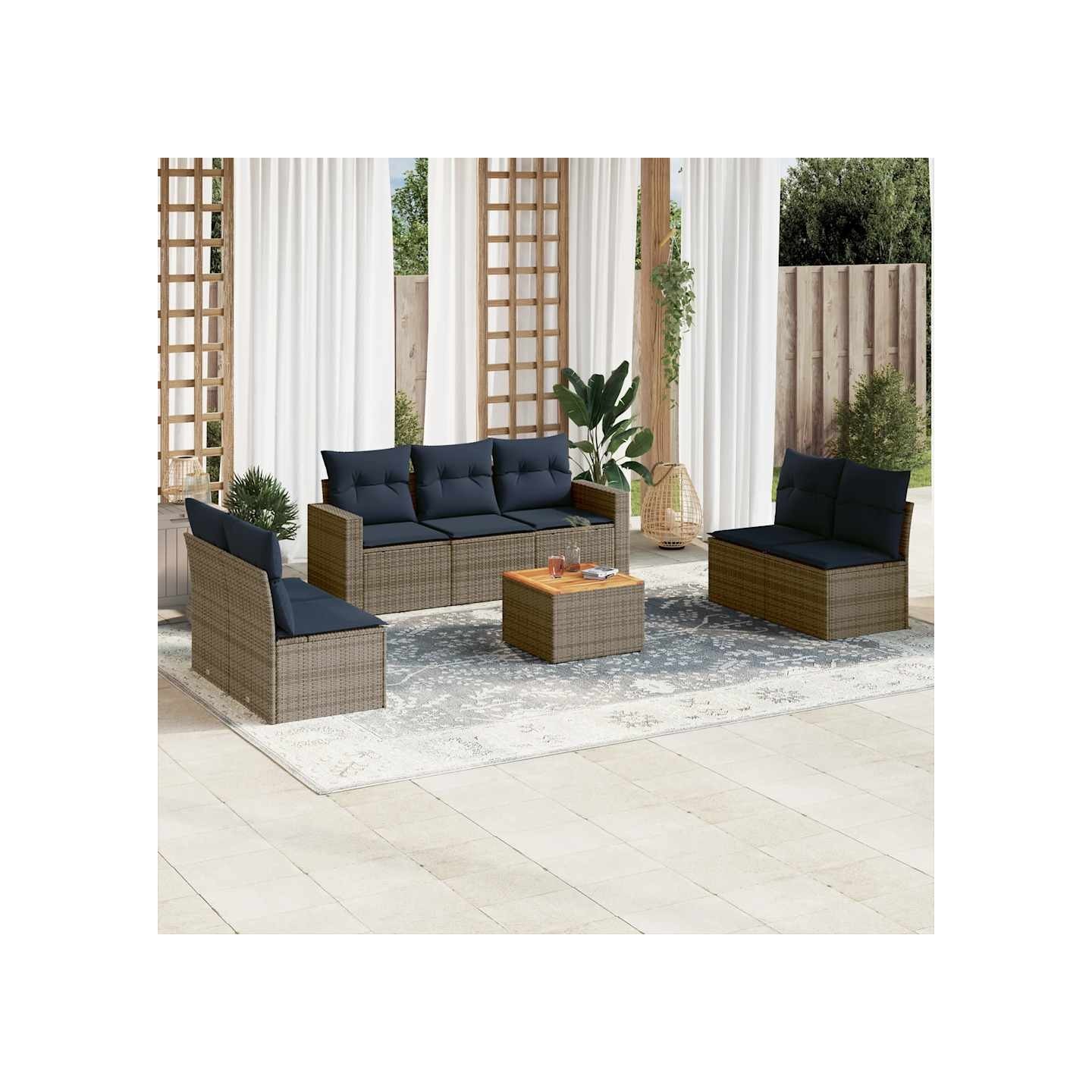 Salon de jardin 8 pcs avec coussins gris résine tressée