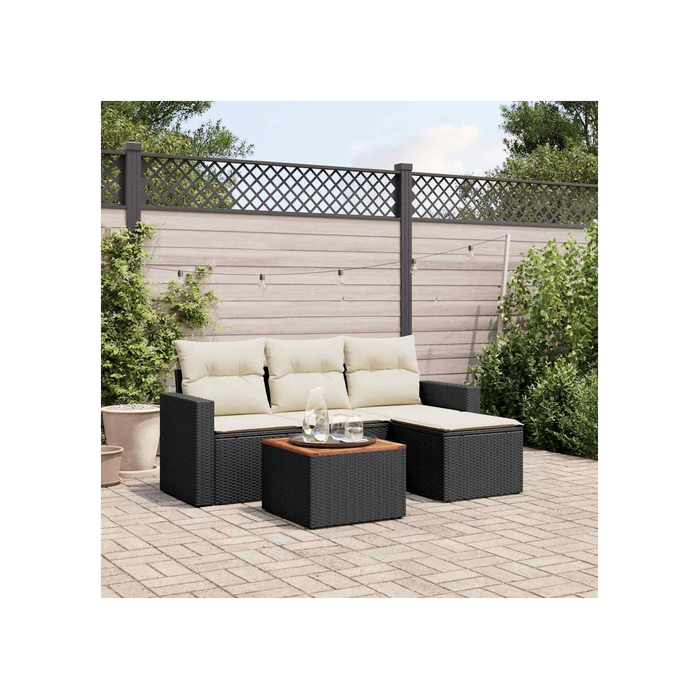 Salon de jardin 5 pcs avec coussins noir résine tressée