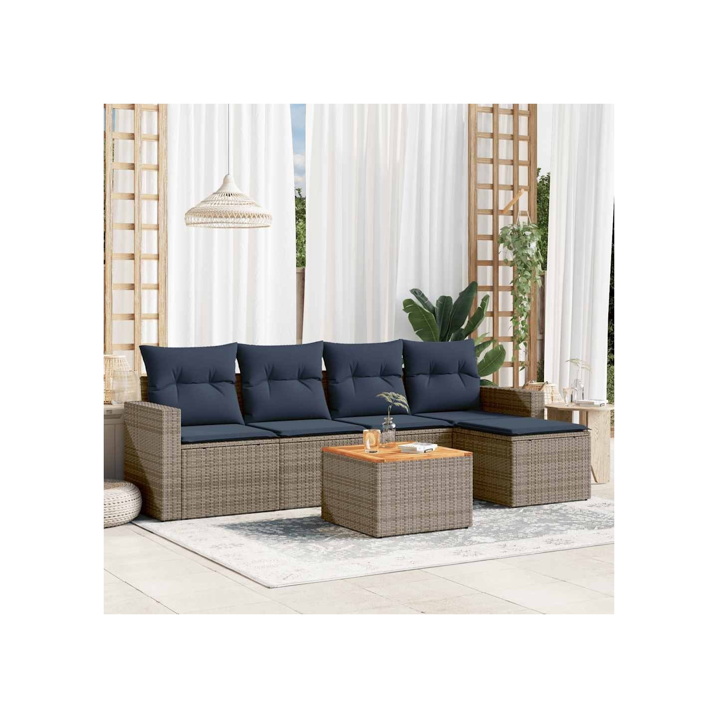 Ensemble de canapé de jardin 6 pcs avec coussins gris résine tressée