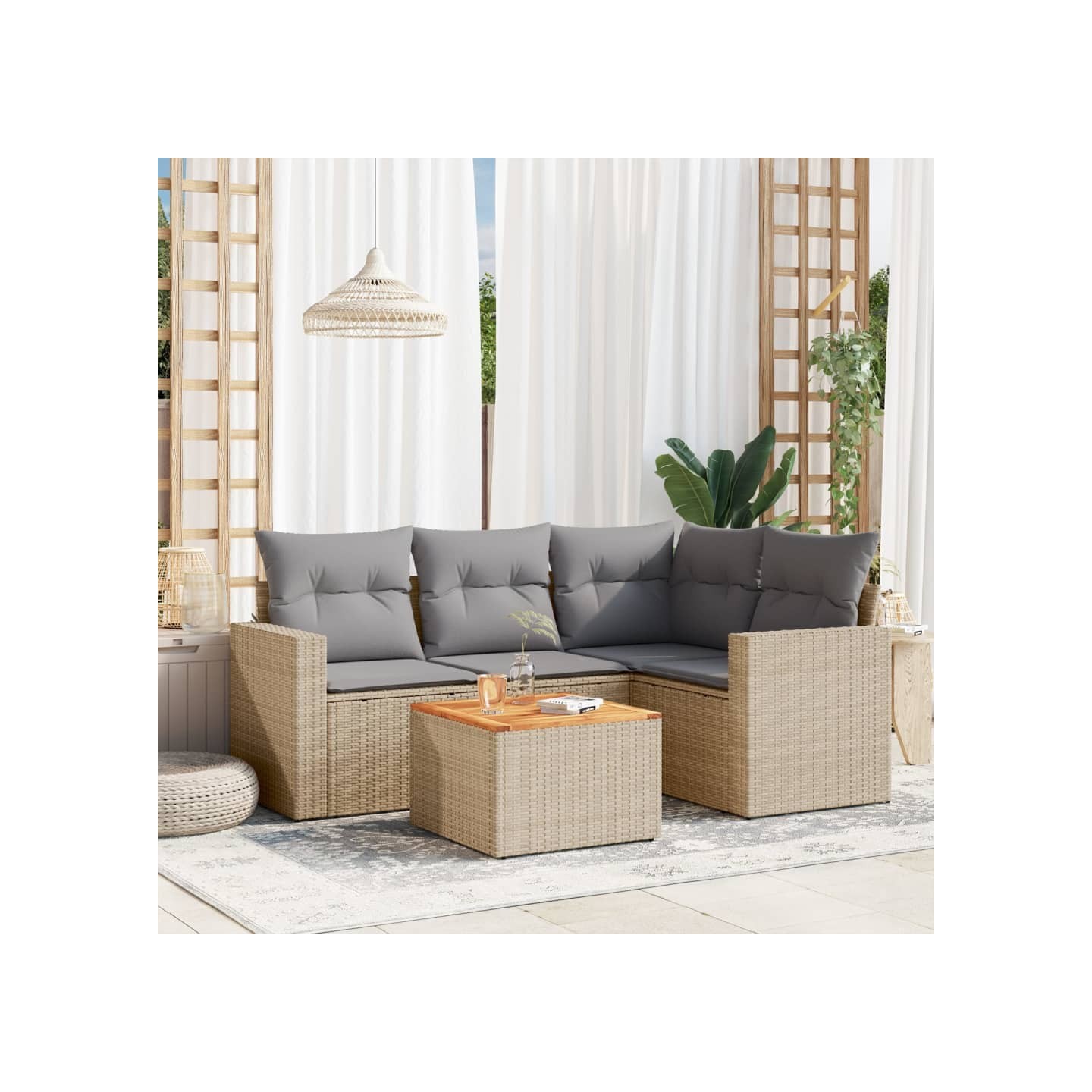 Patio Sofa Set 4 place Mélange de beige et de gris clair