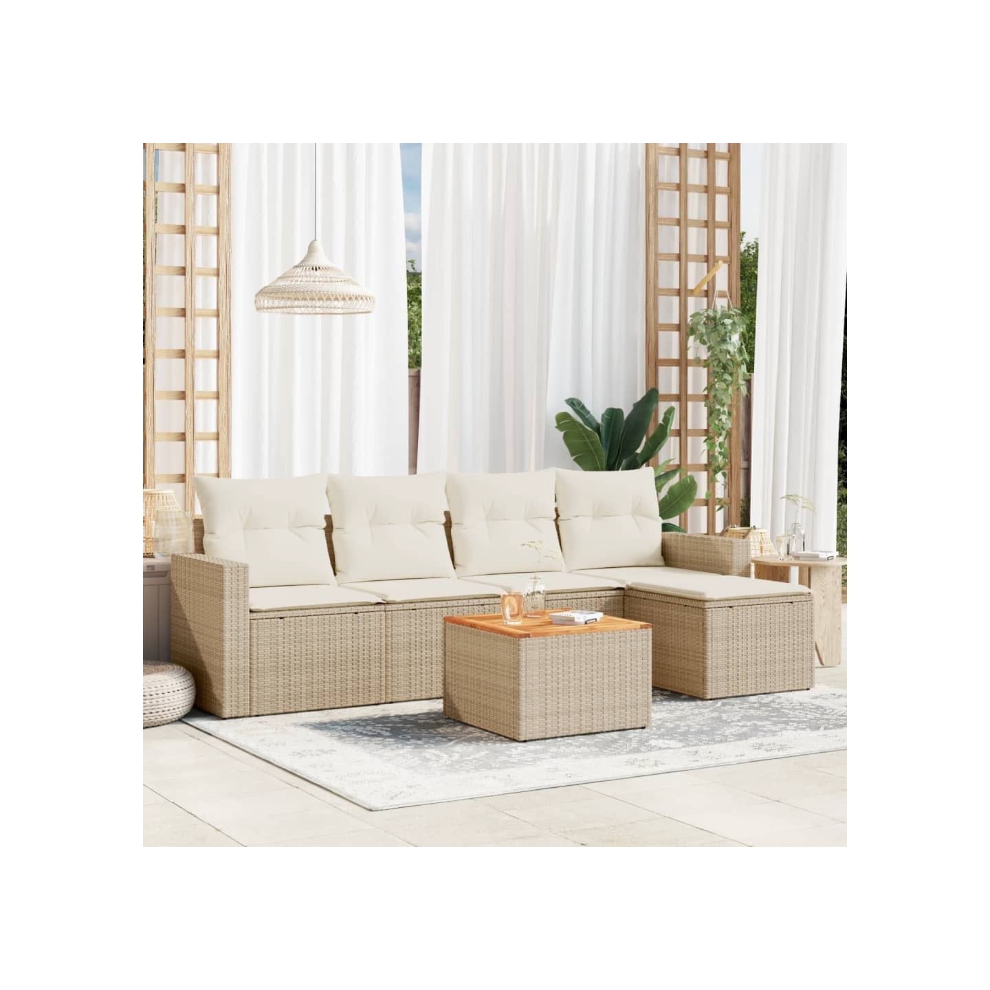 Salon de jardin avec coussins 6 pcs beige résine tressée