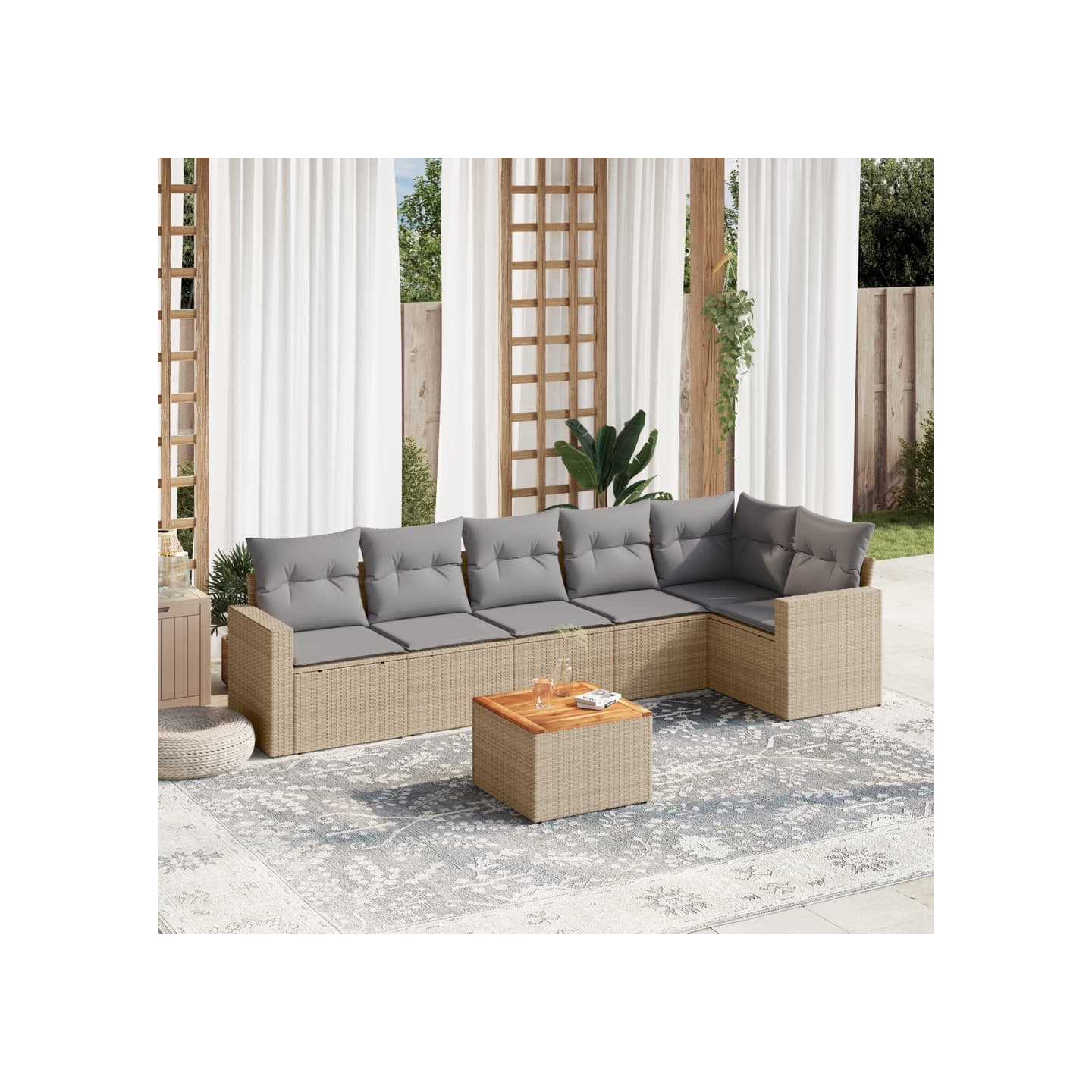 Patio Sofa Set 7 place Mélange de beige et gris