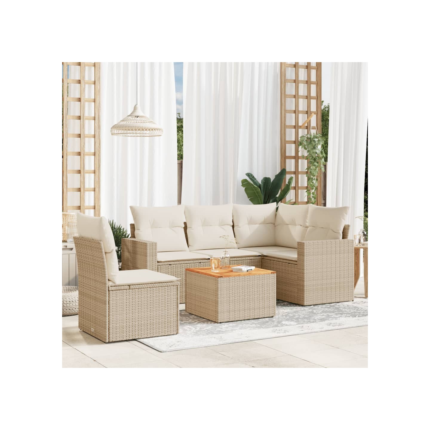 Salon de jardin avec coussins 6 pcs beige résine tressée