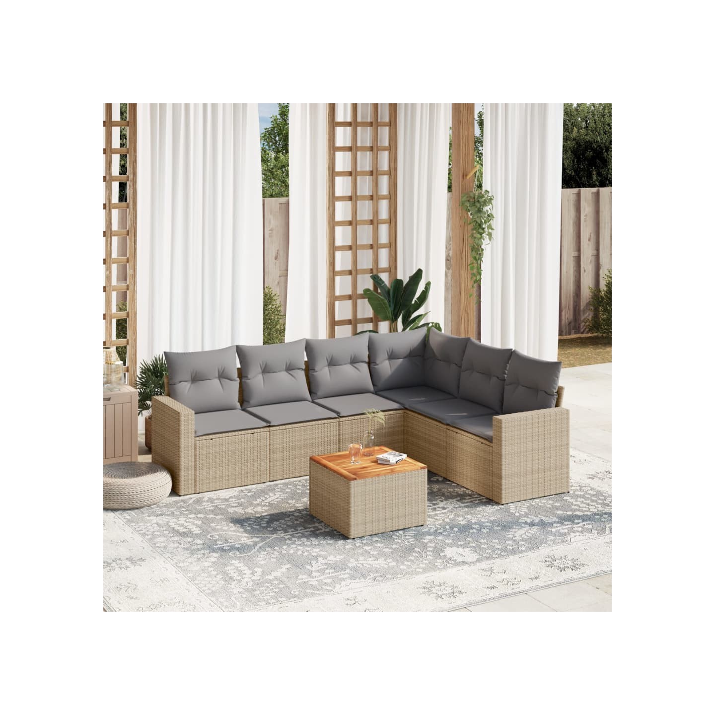 Patio Sofa Set 6 place Mélange de beige et gris