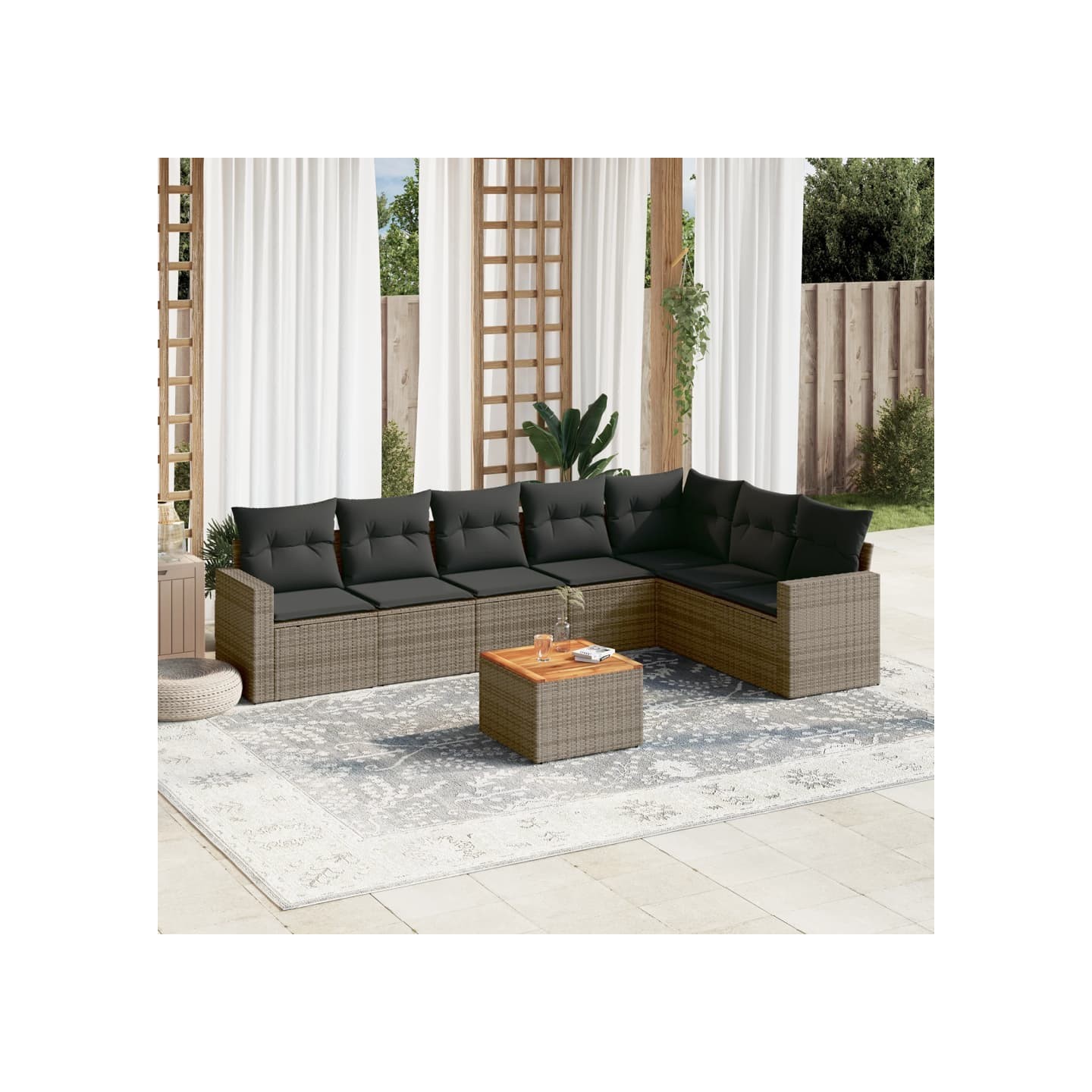 Salon de jardin 8 pcs avec coussins gris résine tressée