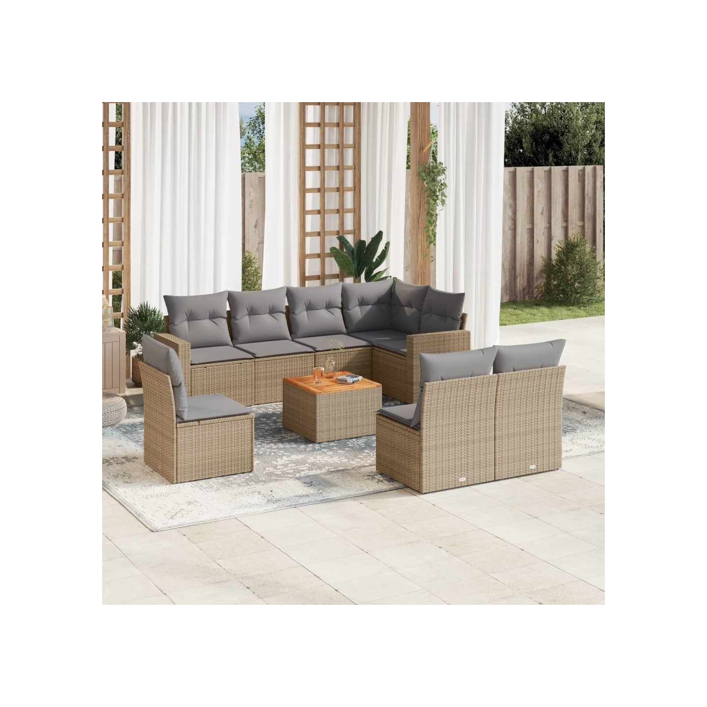 Patio Sofa Set 9 place Mélange de beige et de gris clair