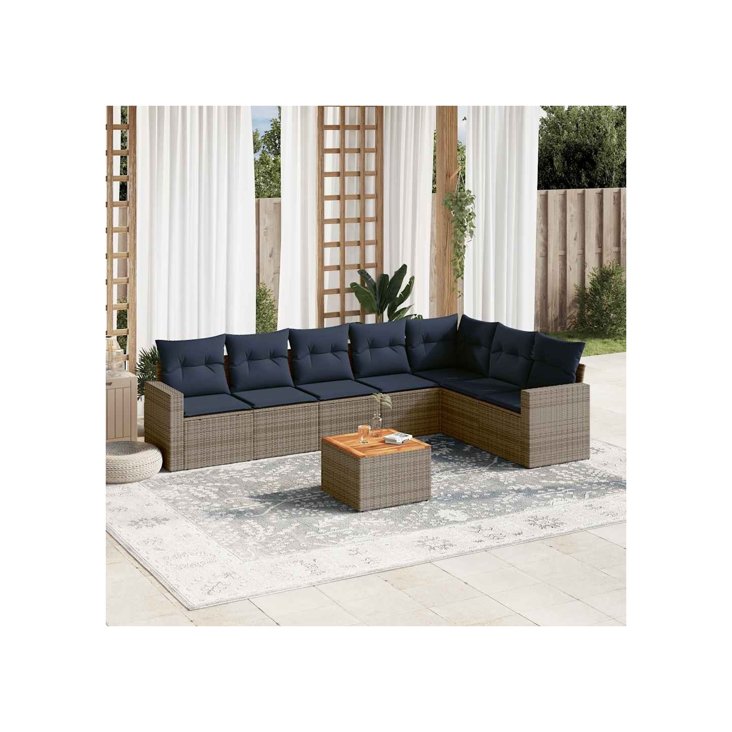 Salon de jardin 8 pcs avec coussins gris résine tressée