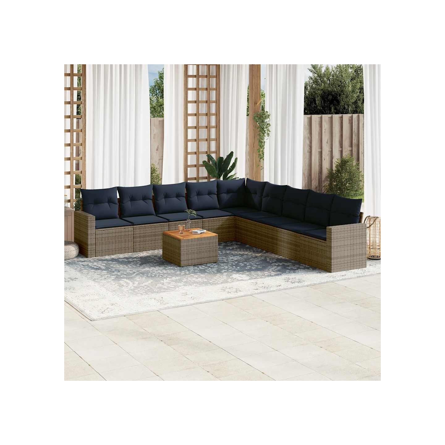 Salon de jardin 10 pcs avec coussins gris résine tressée