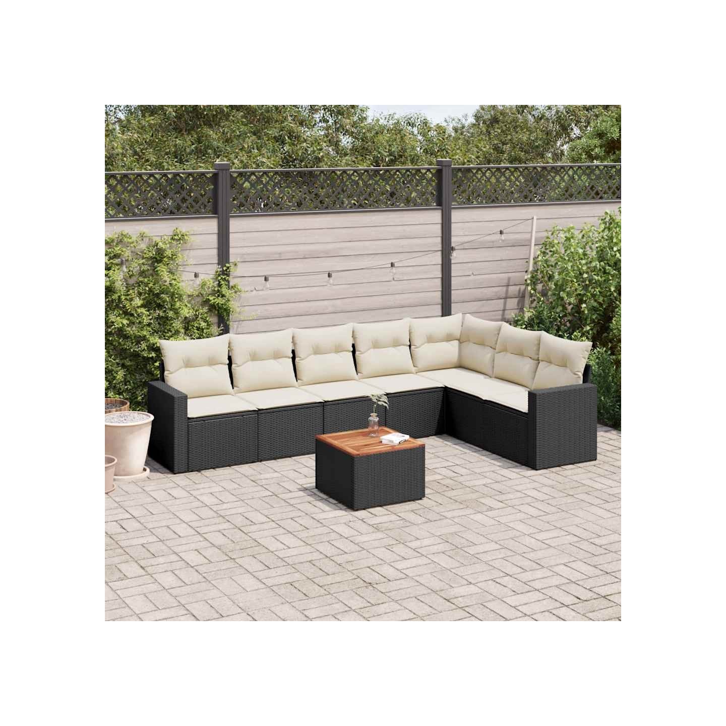 Salon de jardin 8 pcs avec coussins noir résine tressée