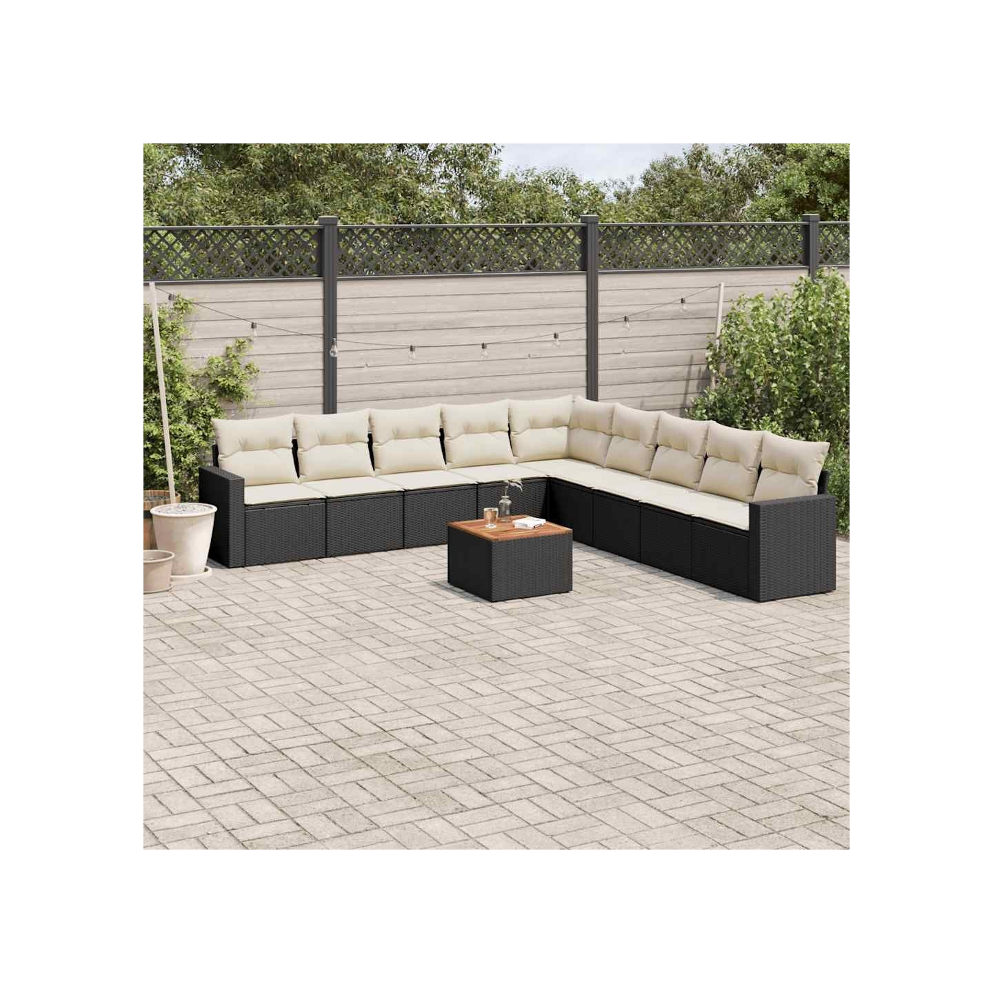 Salon de jardin 10 pcs avec coussins noir résine tressée