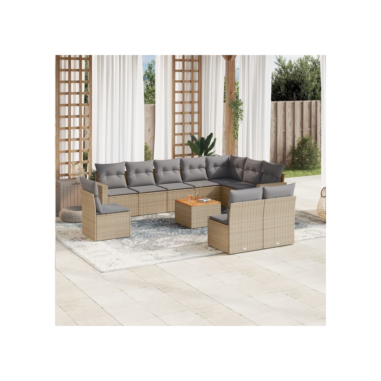 Patio Sofa Set 11 place Mélange de beige et de gris clair