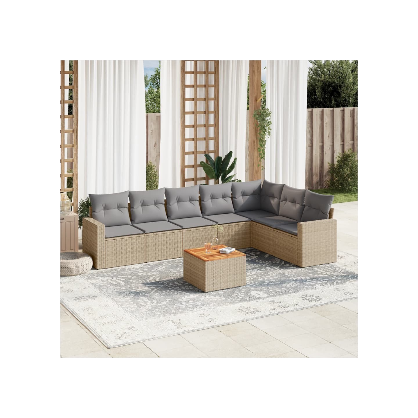 Patio Sofa Set 7 place Mélange de beige et de gris clair