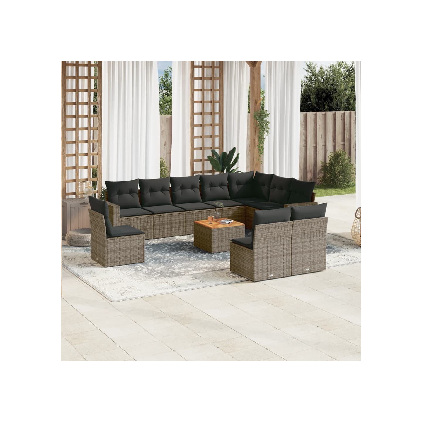 Salon de jardin 11 pcs avec coussins gris résine tressée