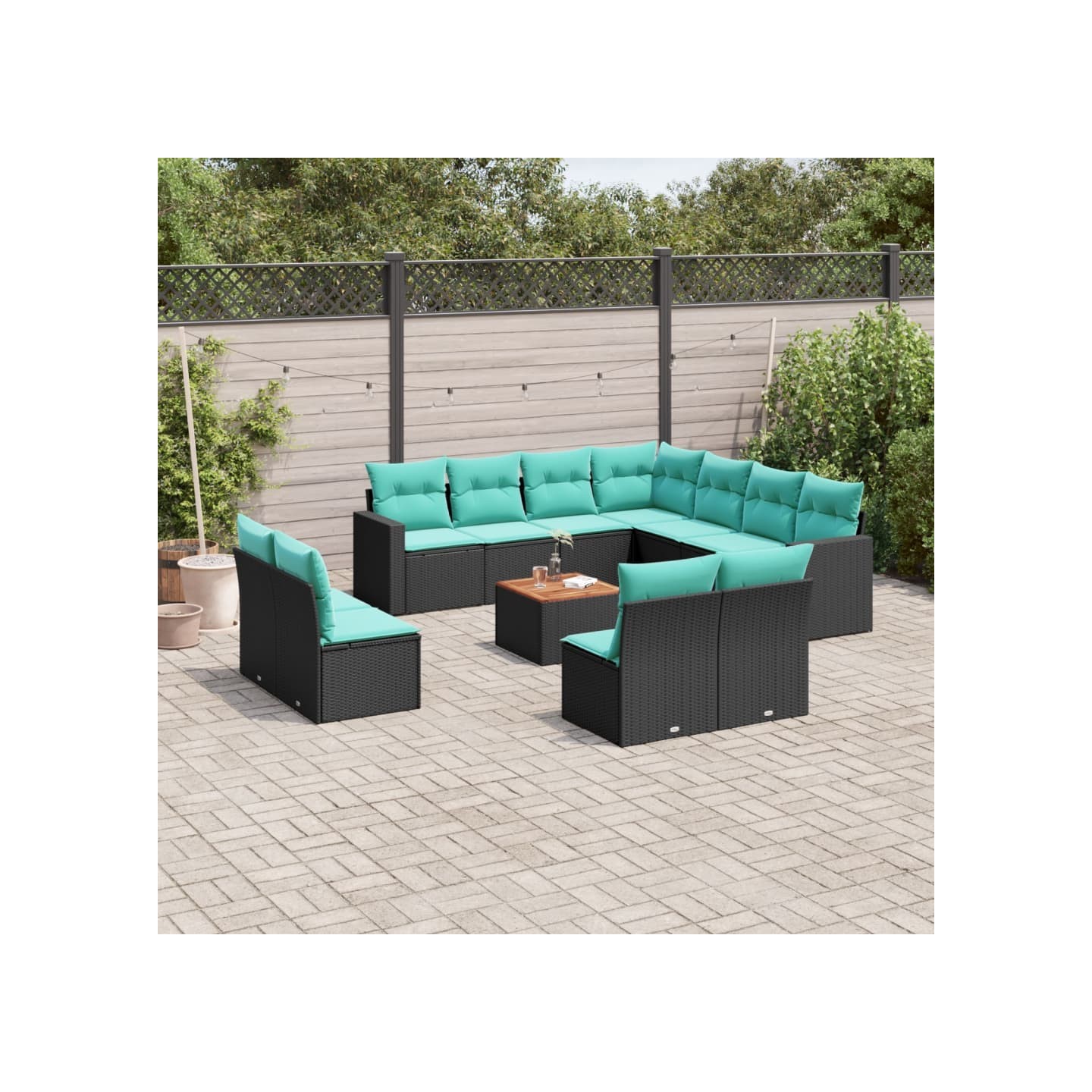 Salon de jardin avec coussins 12 pcs noir résine tressée