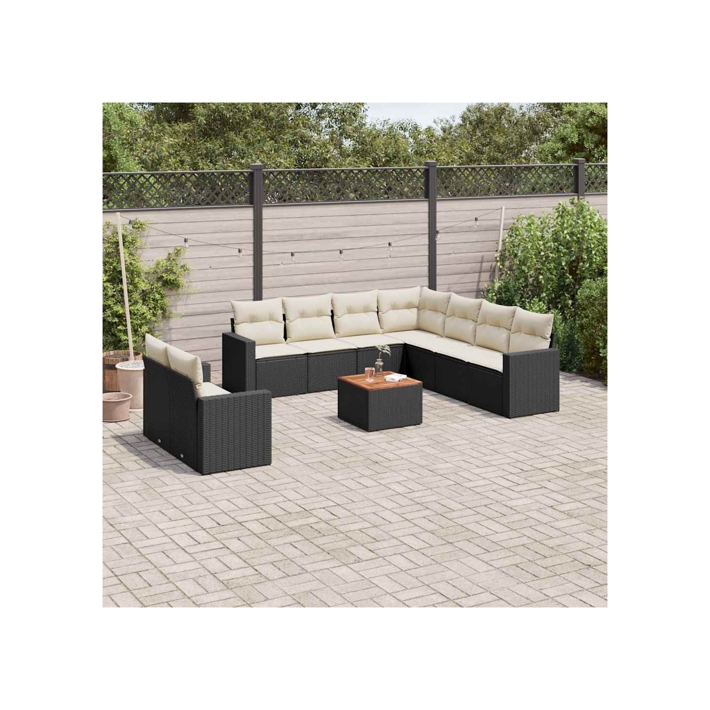 Salon de jardin 10 pcs avec coussins noir résine tressée