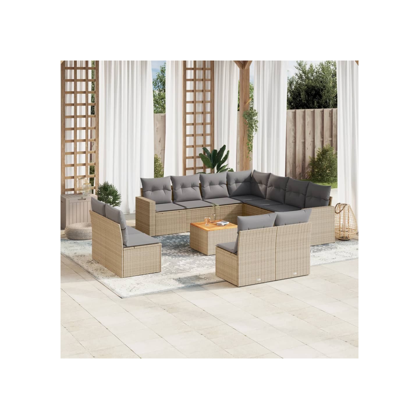 Salon de jardin et coussins 12 pcs mélange beige résine tressée
