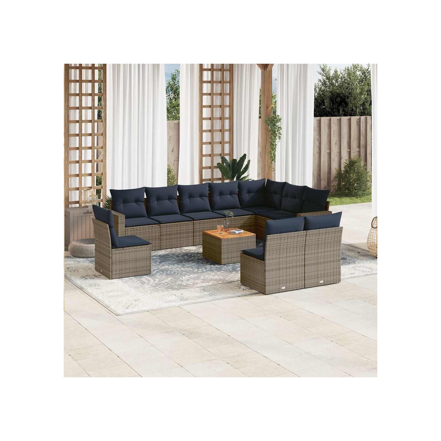 Salon de jardin 11 pcs avec coussins gris résine tressée
