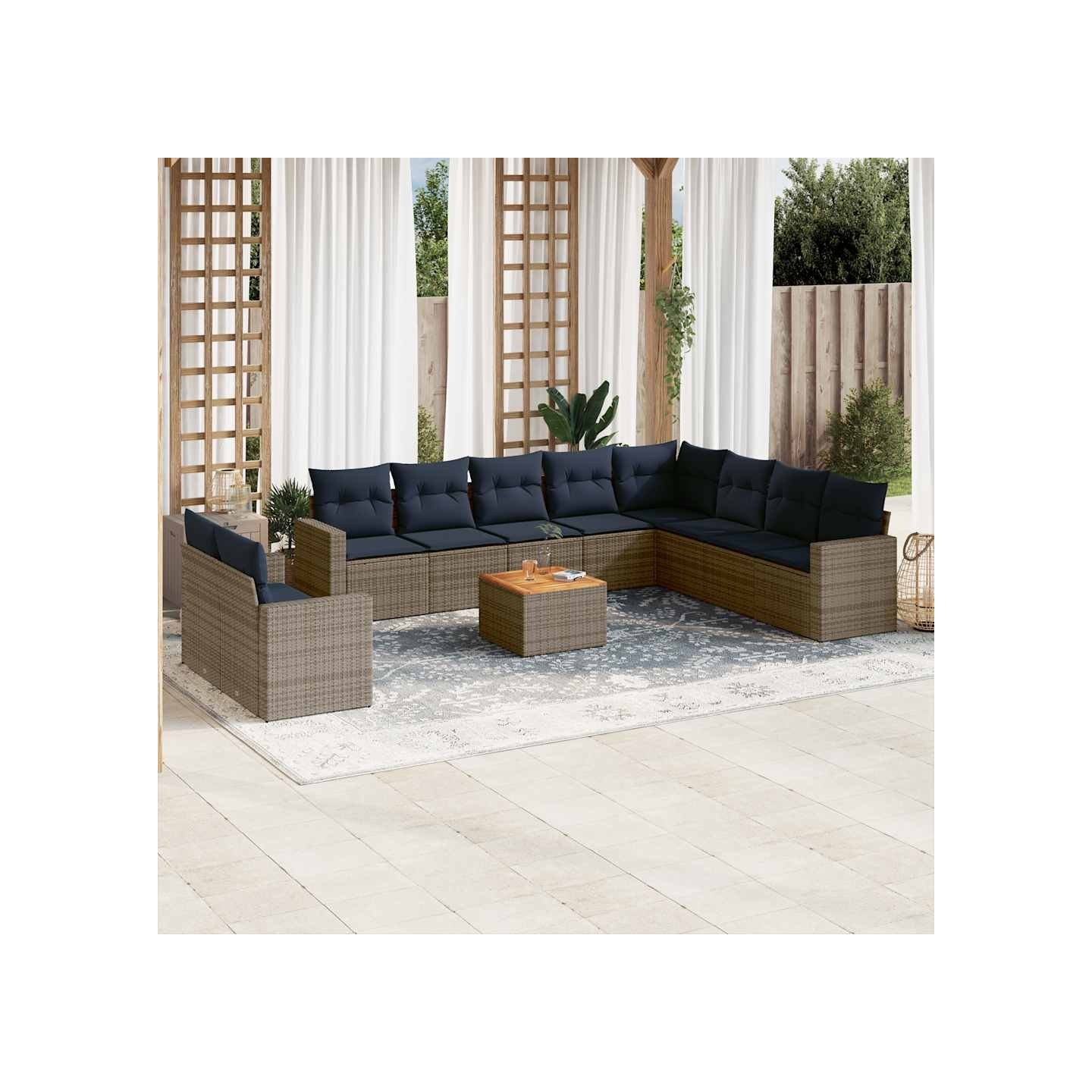 Salon de jardin 11 pcs avec coussins gris résine tressée