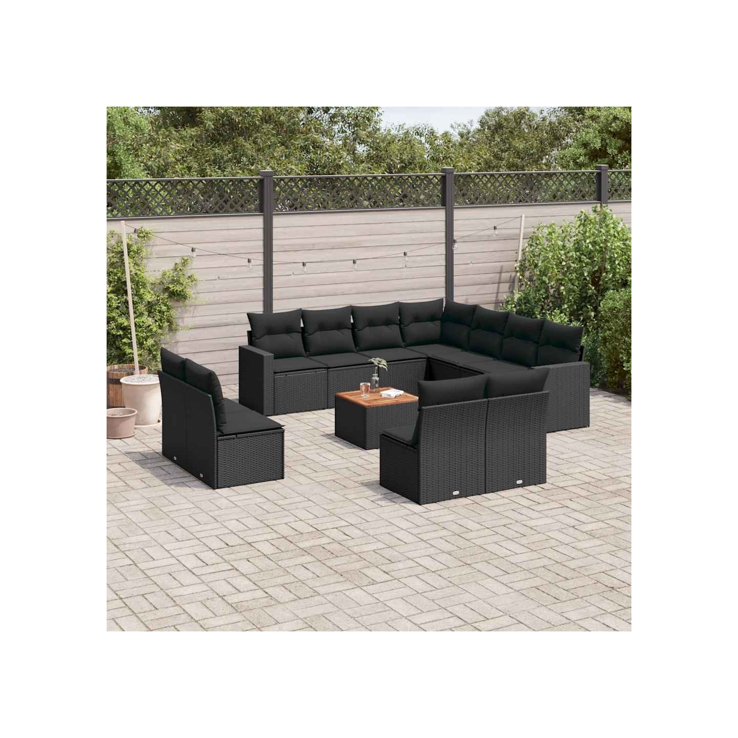 Salon de jardin 12 pcs avec coussins noir résine tressée