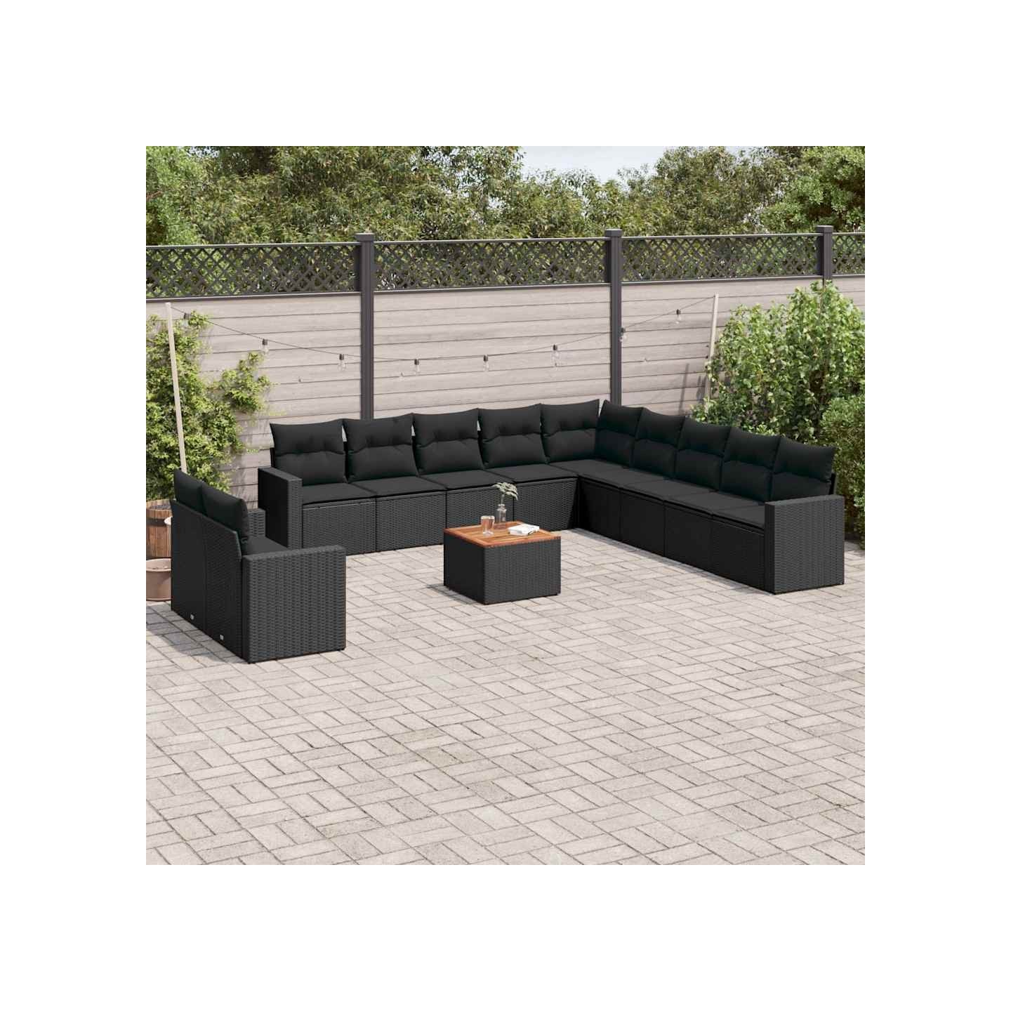 Salon de jardin 12 pcs avec coussins noir résine tressée