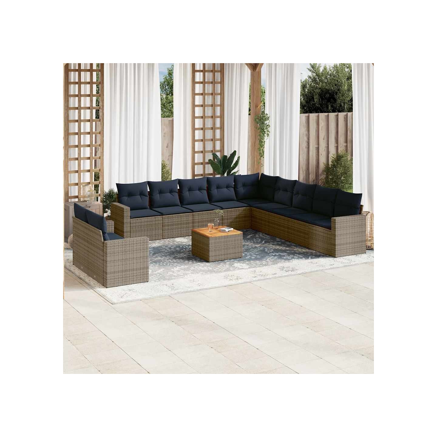 Salon de jardin avec coussins 12 pcs gris résine tressée