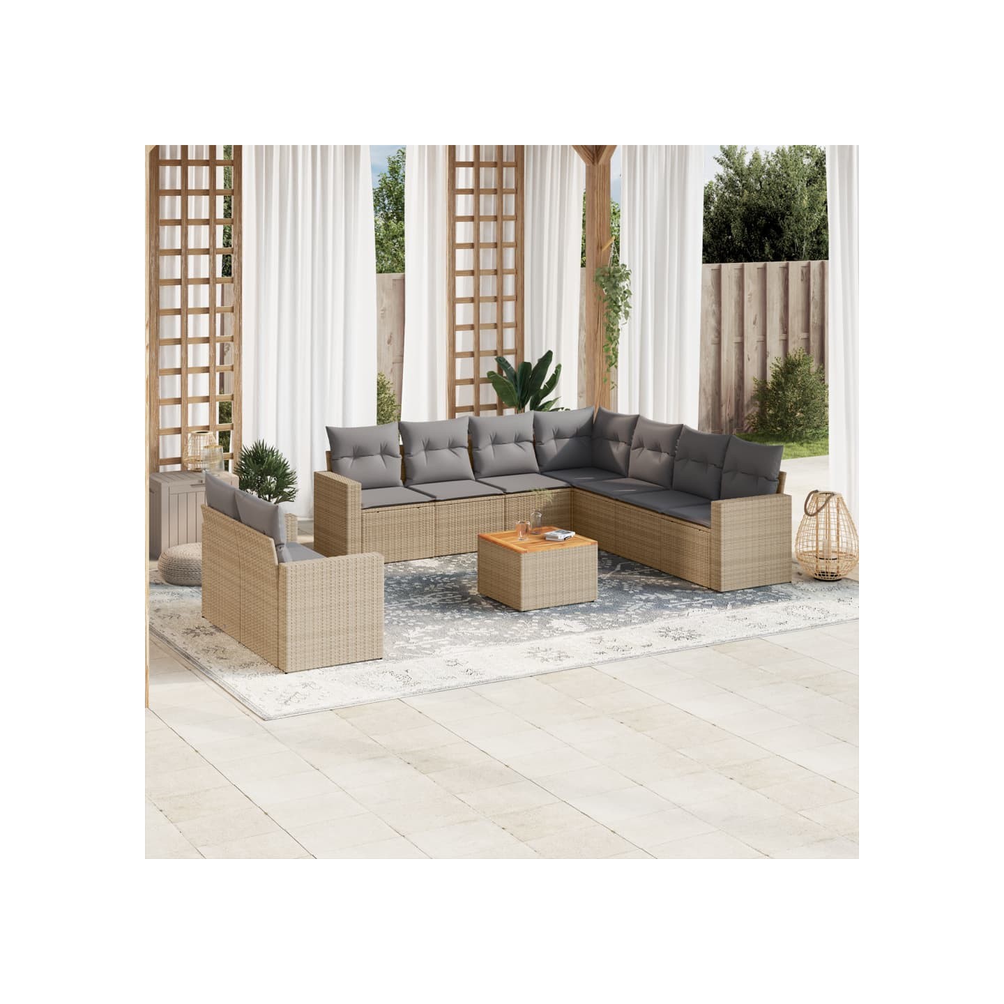 Patio Sofa Set 9 place Mélange de beige et de gris clair