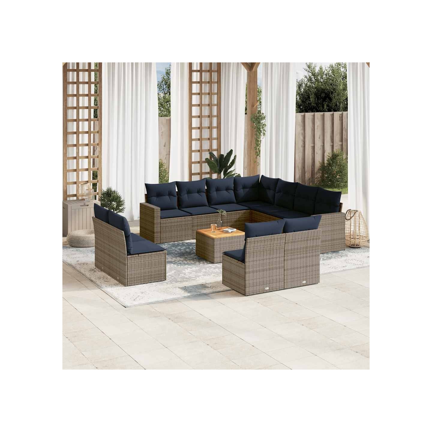 Salon de jardin avec coussins 12 pcs gris résine tressée