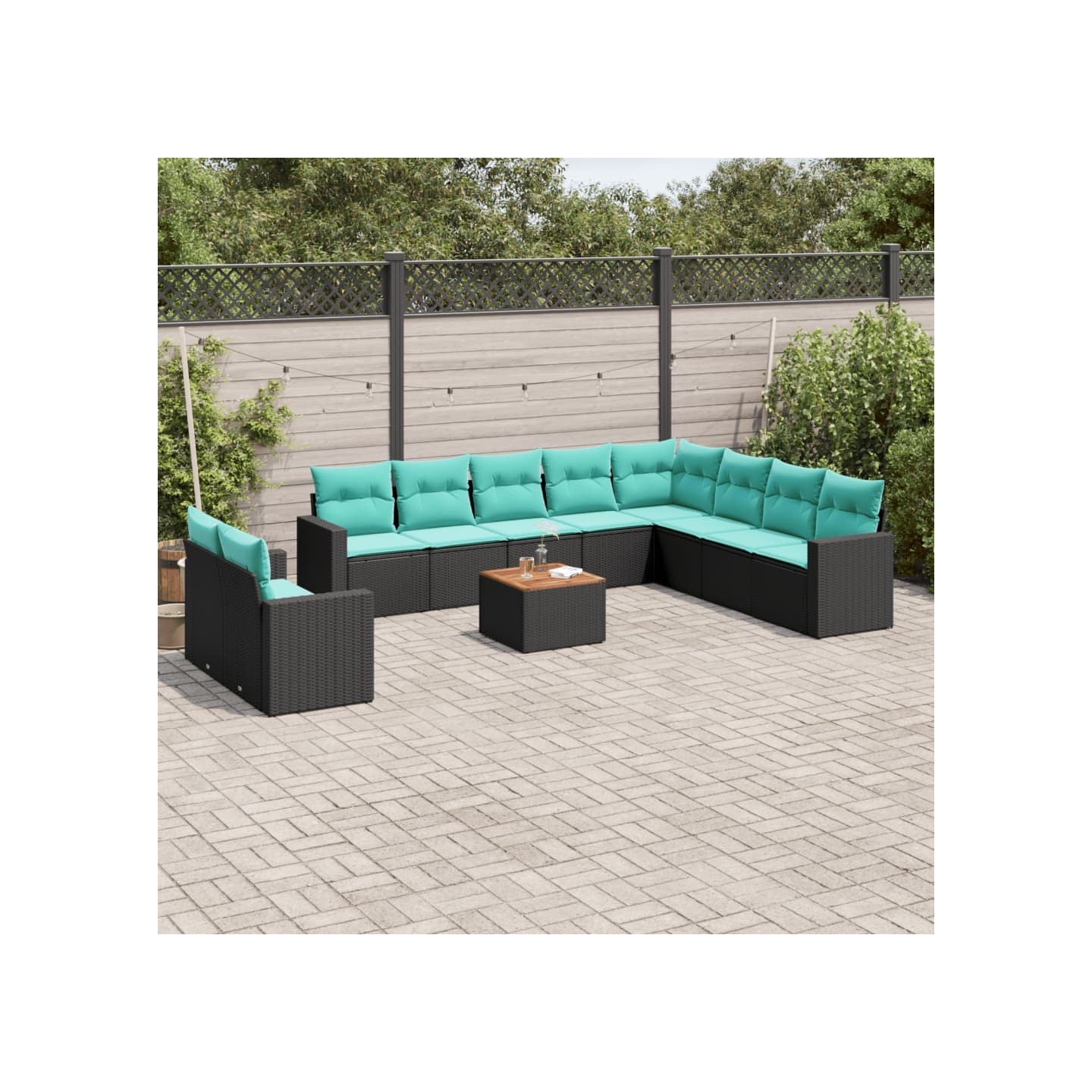 Salon de jardin 11 pcs avec coussins noir résine tressée