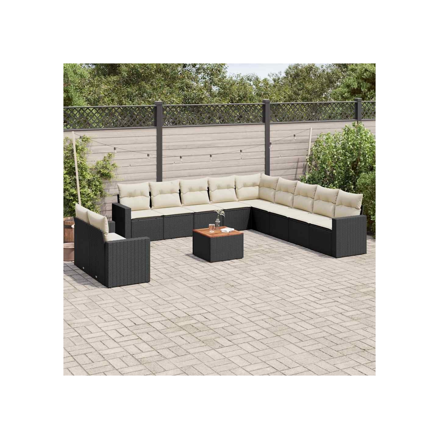 Salon de jardin 12 pcs avec coussins noir résine tressée