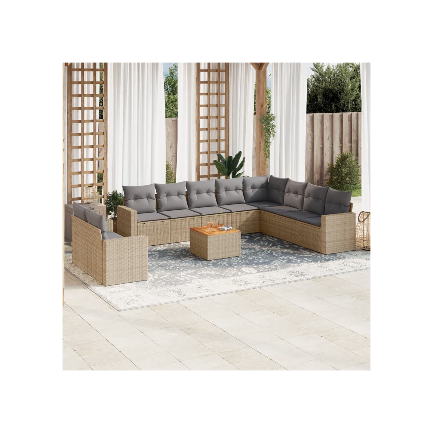 Patio Sofa Set 11 place Mélange de beige et de gris clair