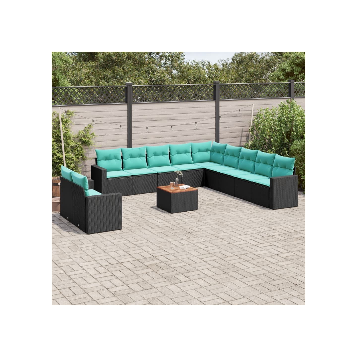 Salon de jardin avec coussins 12 pcs noir résine tressée