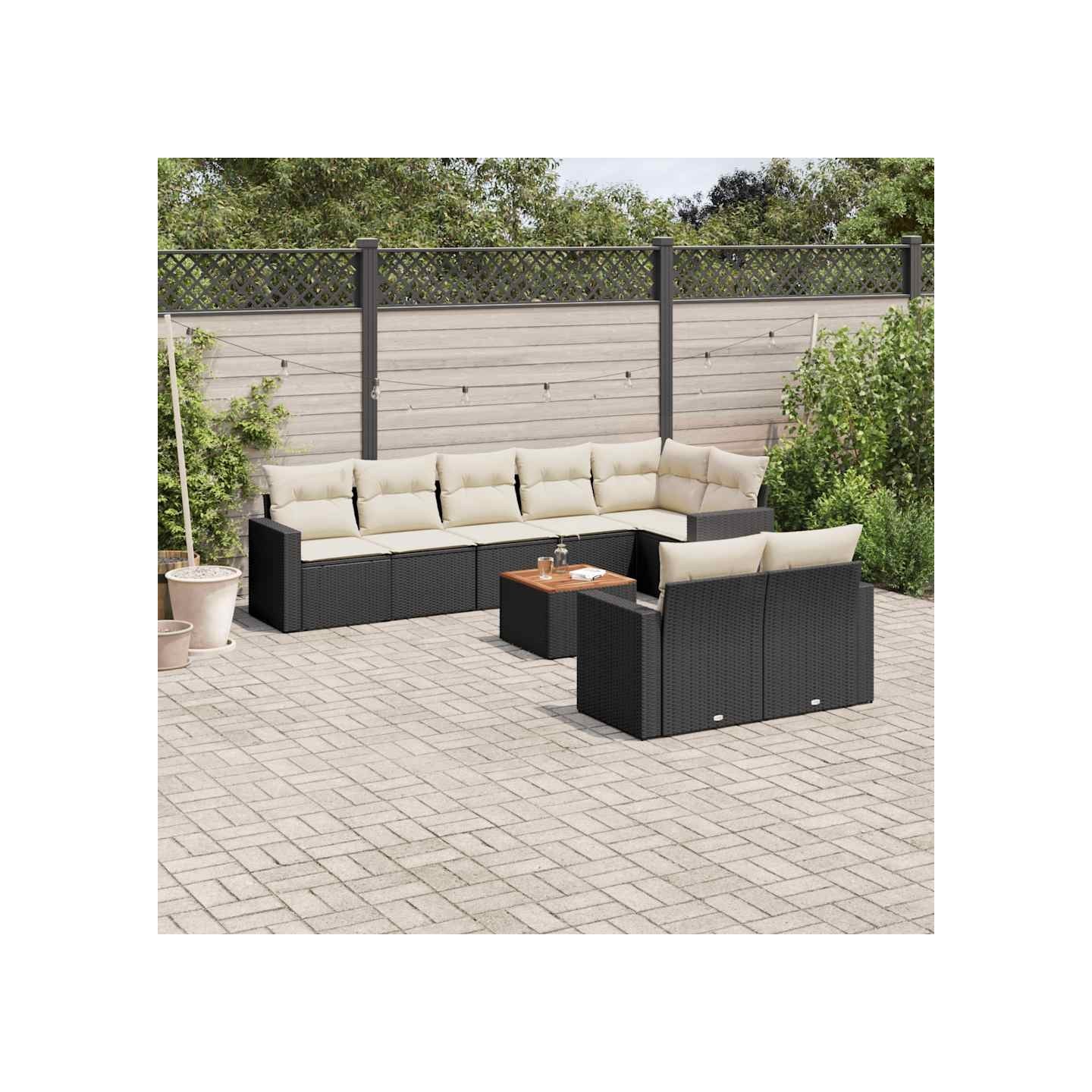 Salon de jardin 9 pcs avec coussins noir résine tressée