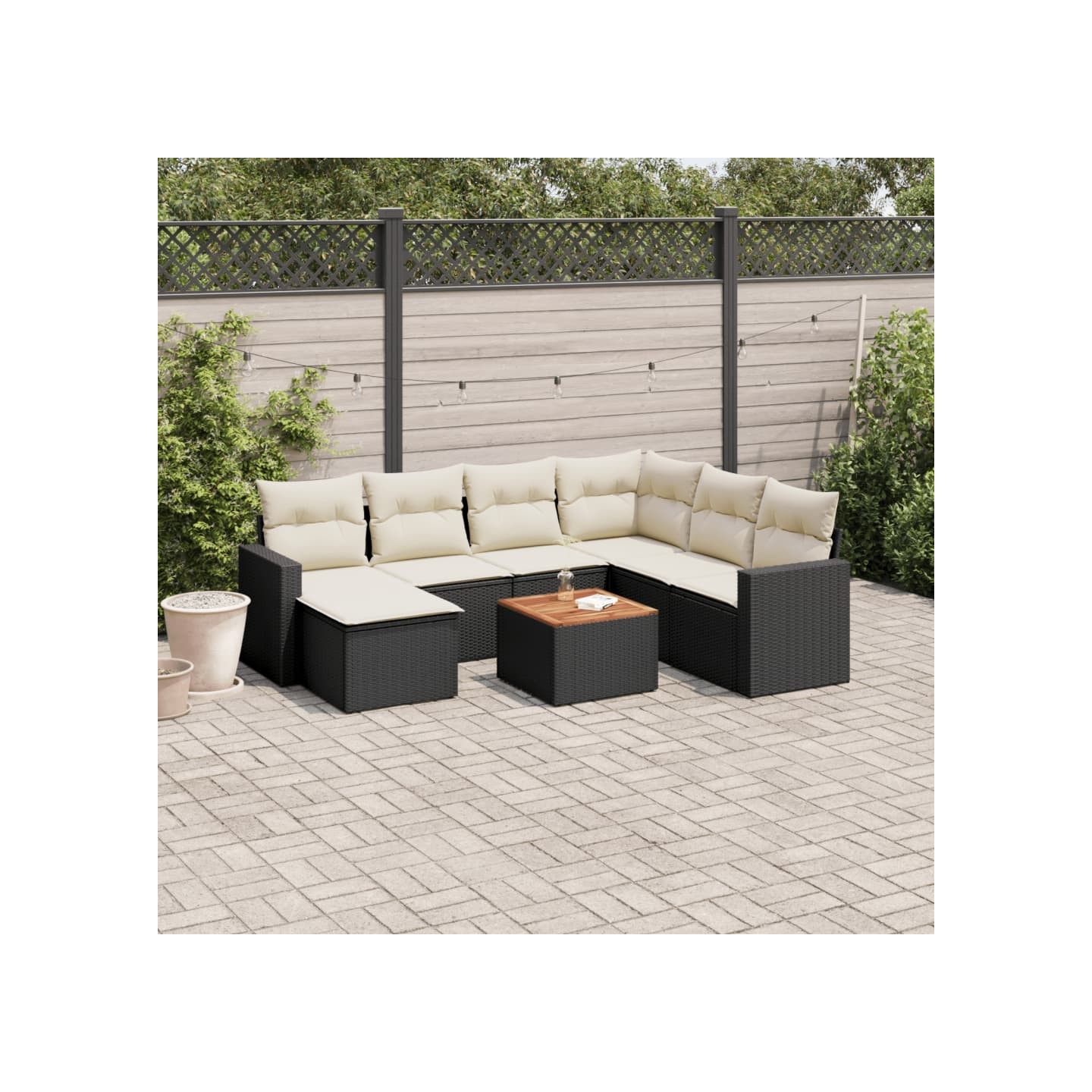 Salon de jardin 8 pcs avec coussins noir résine tressée