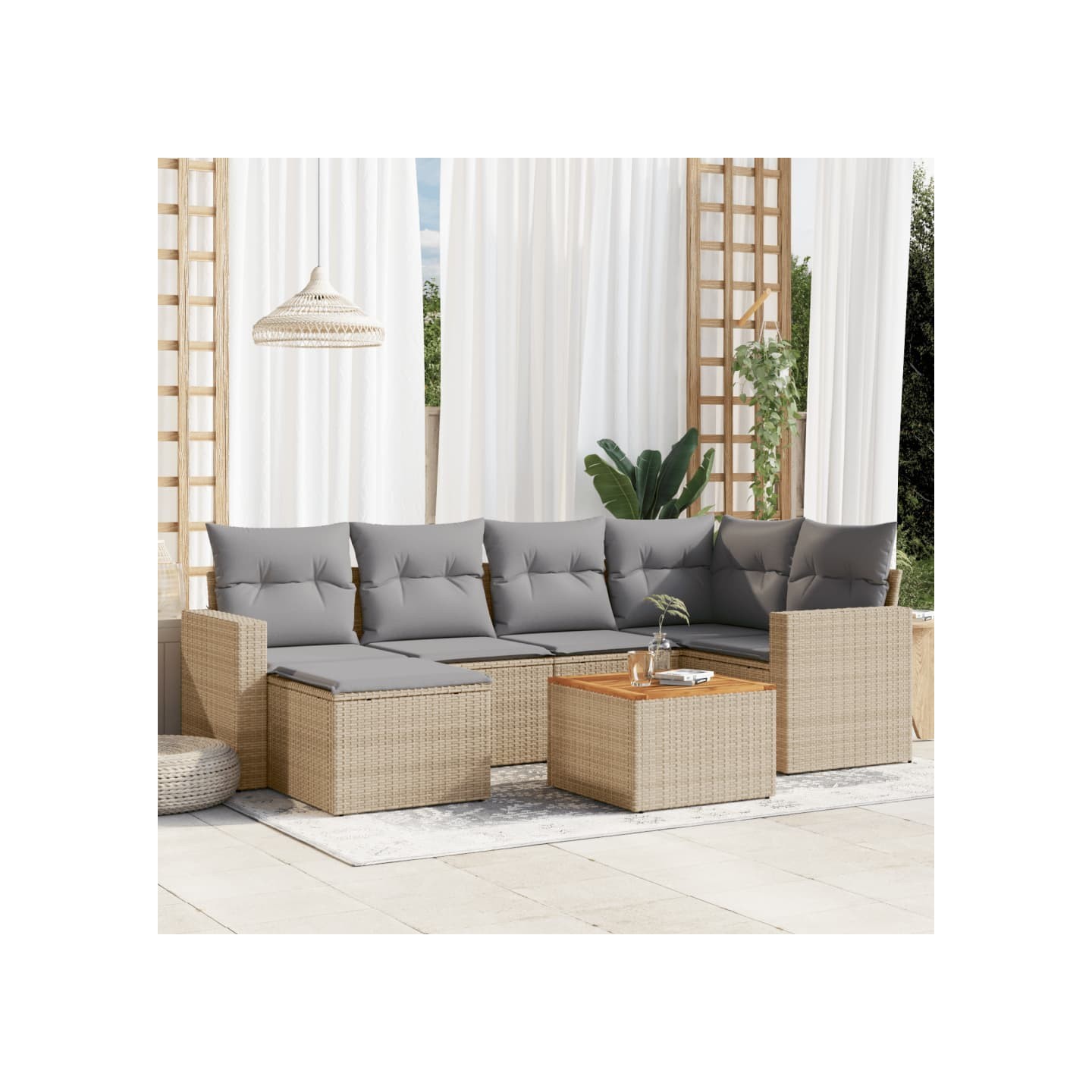 Patio Sofa Set 6 place Mélange de beige et de gris clair