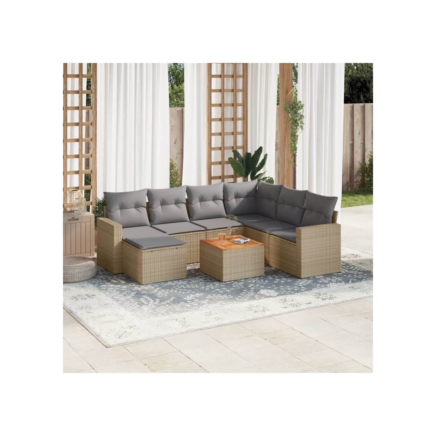 Patio Sofa Set 8 place Mélange de beige et gris