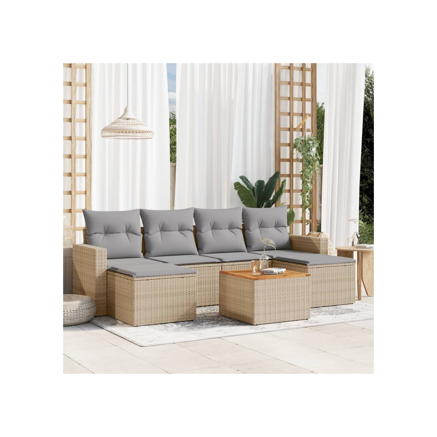Patio Sofa Set 6 place Mélange de beige et de gris clair