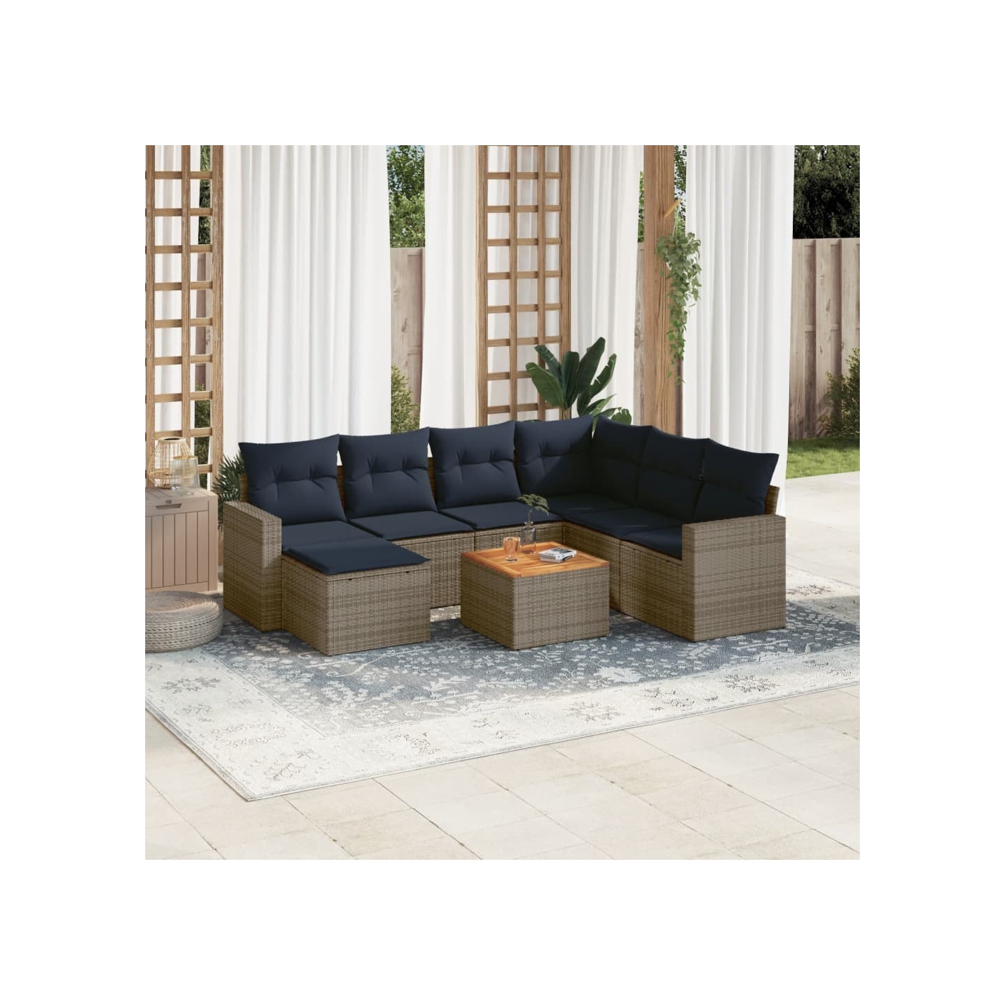 Ensemble de canapé de jardin 8 pcs avec coussins gris résine tressée