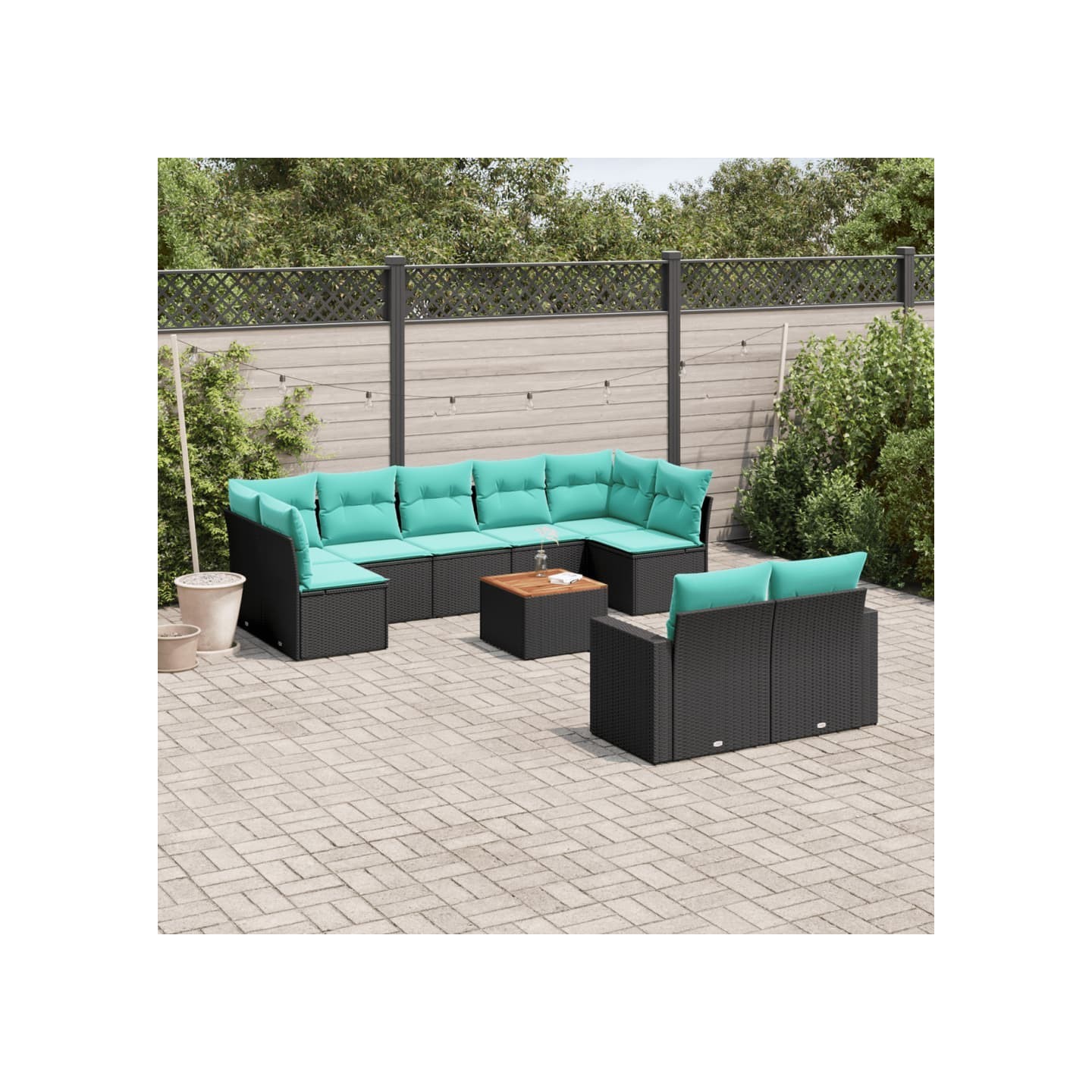 Salon de jardin 10 pcs avec coussins noir résine tressée