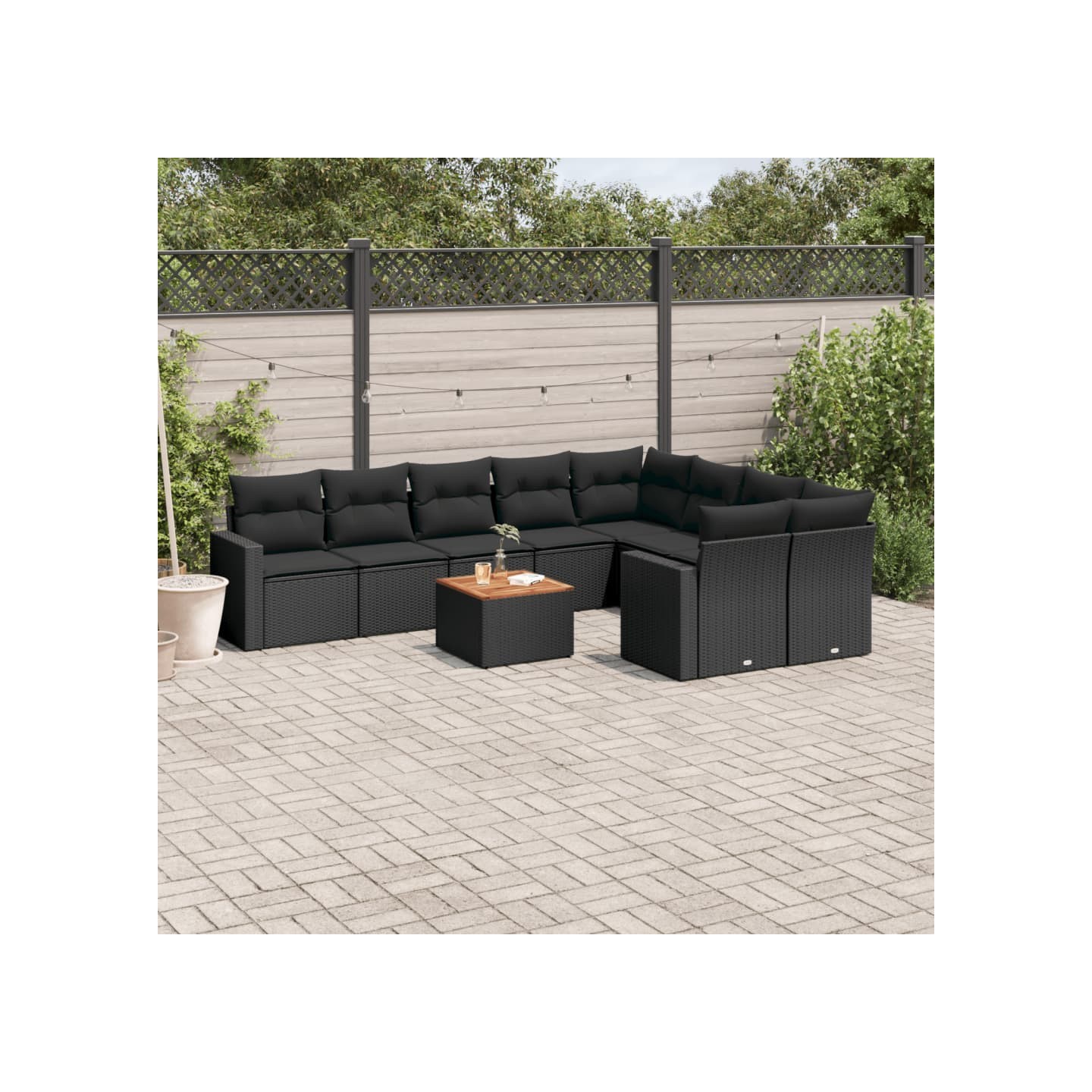 Salon de jardin 10 pcs avec coussins noir résine tressée