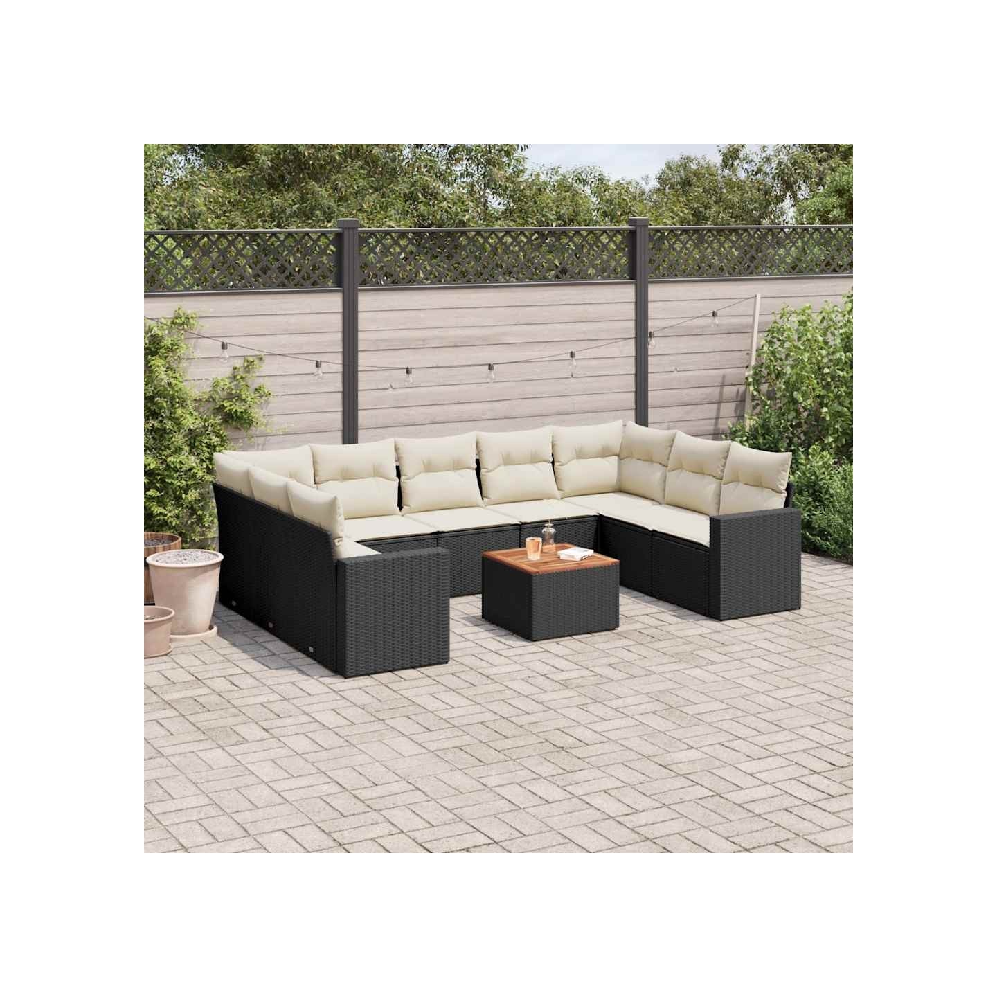 Salon de jardin 10 pcs avec coussins noir résine tressée