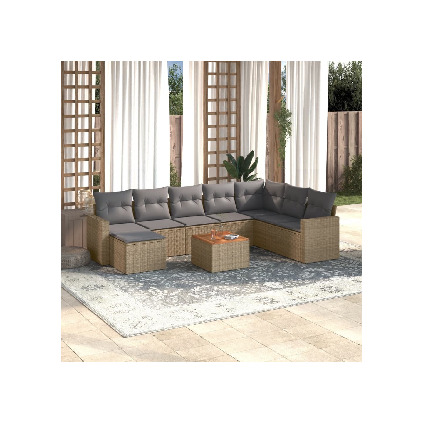 Salon de jardin avec coussins 9pcs mélange beige résine tressée