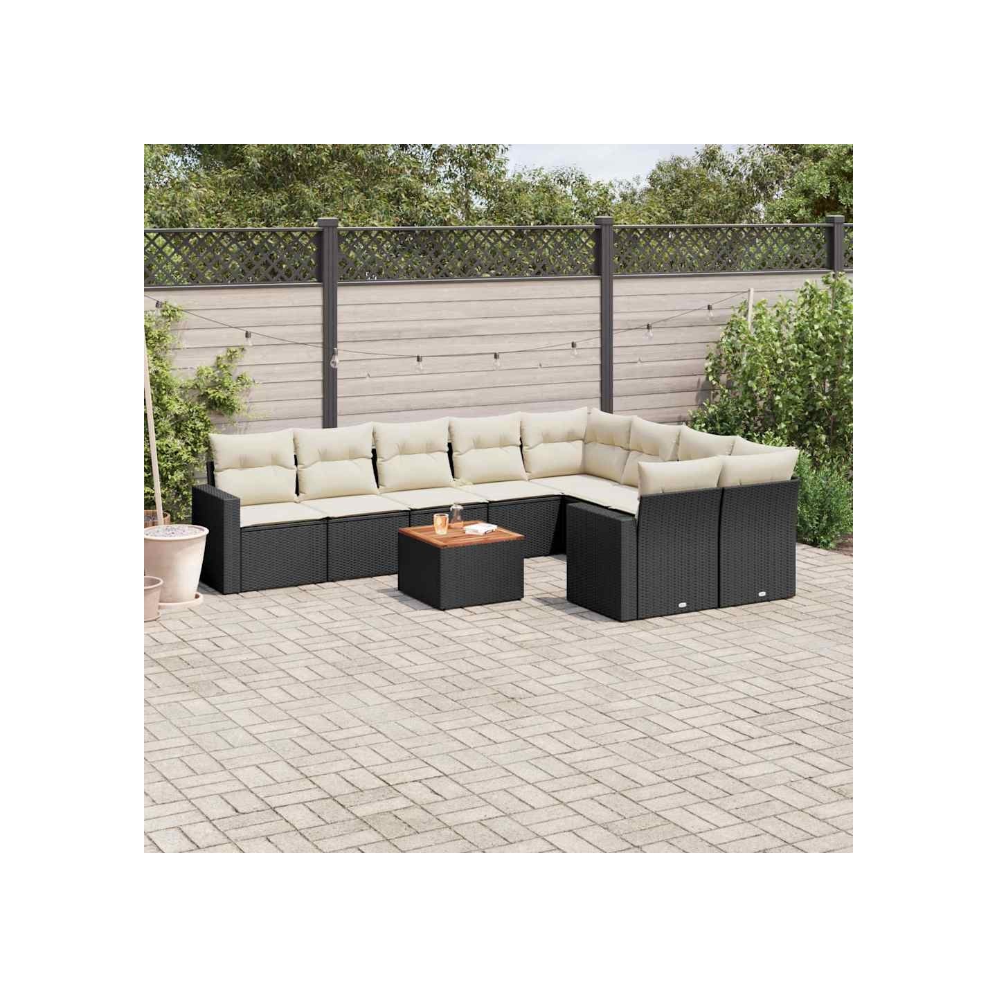 Salon de jardin 10 pcs avec coussins noir résine tressée