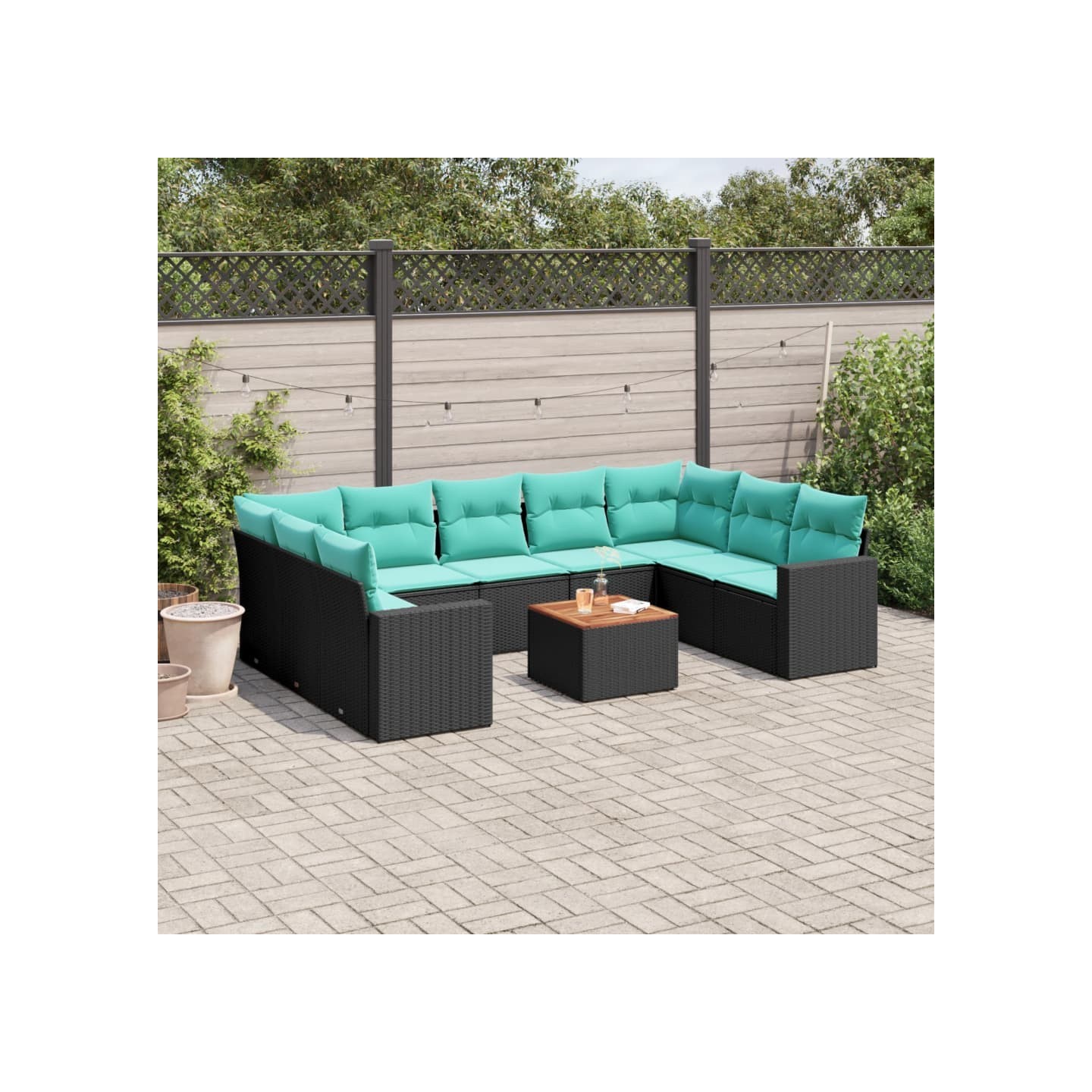 Salon de jardin 10 pcs avec coussins noir résine tressée