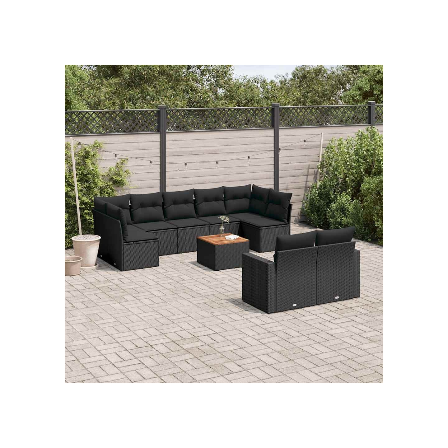 Salon de jardin 10 pcs avec coussins noir résine tressée