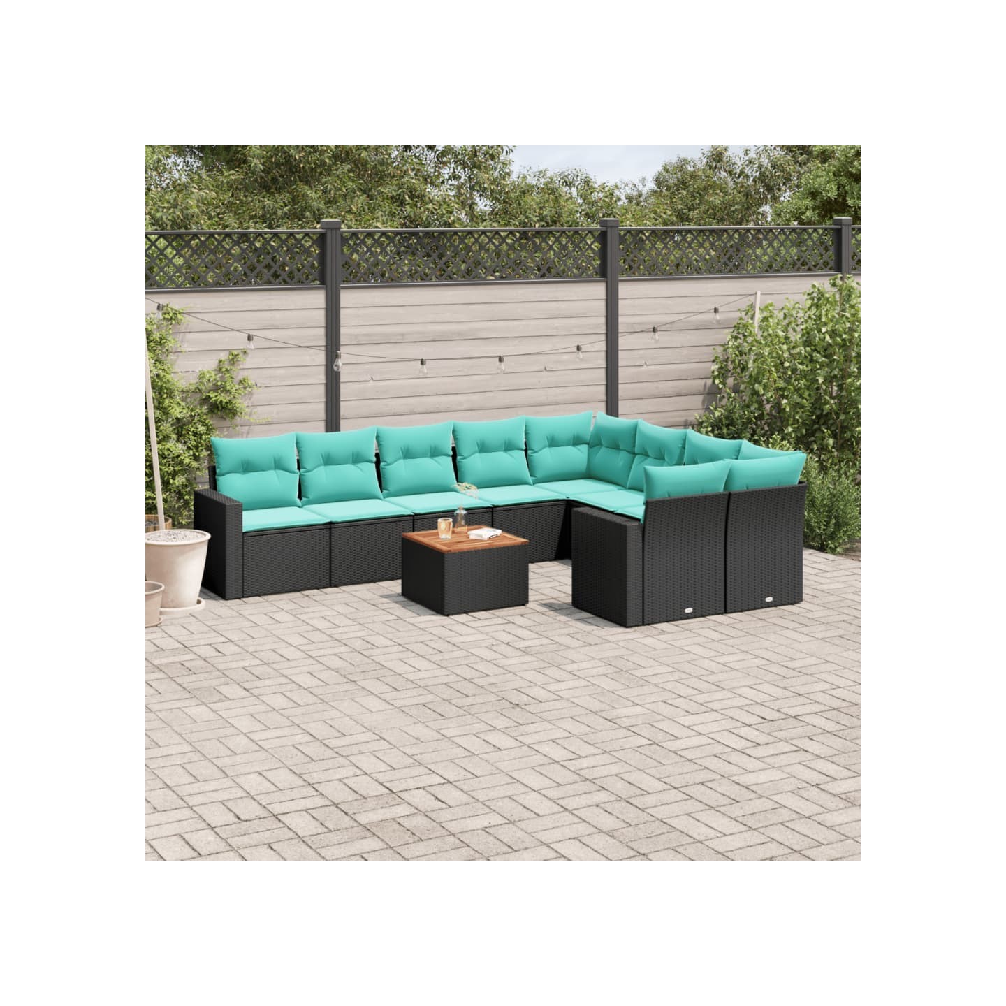 Salon de jardin 10 pcs avec coussins noir résine tressée