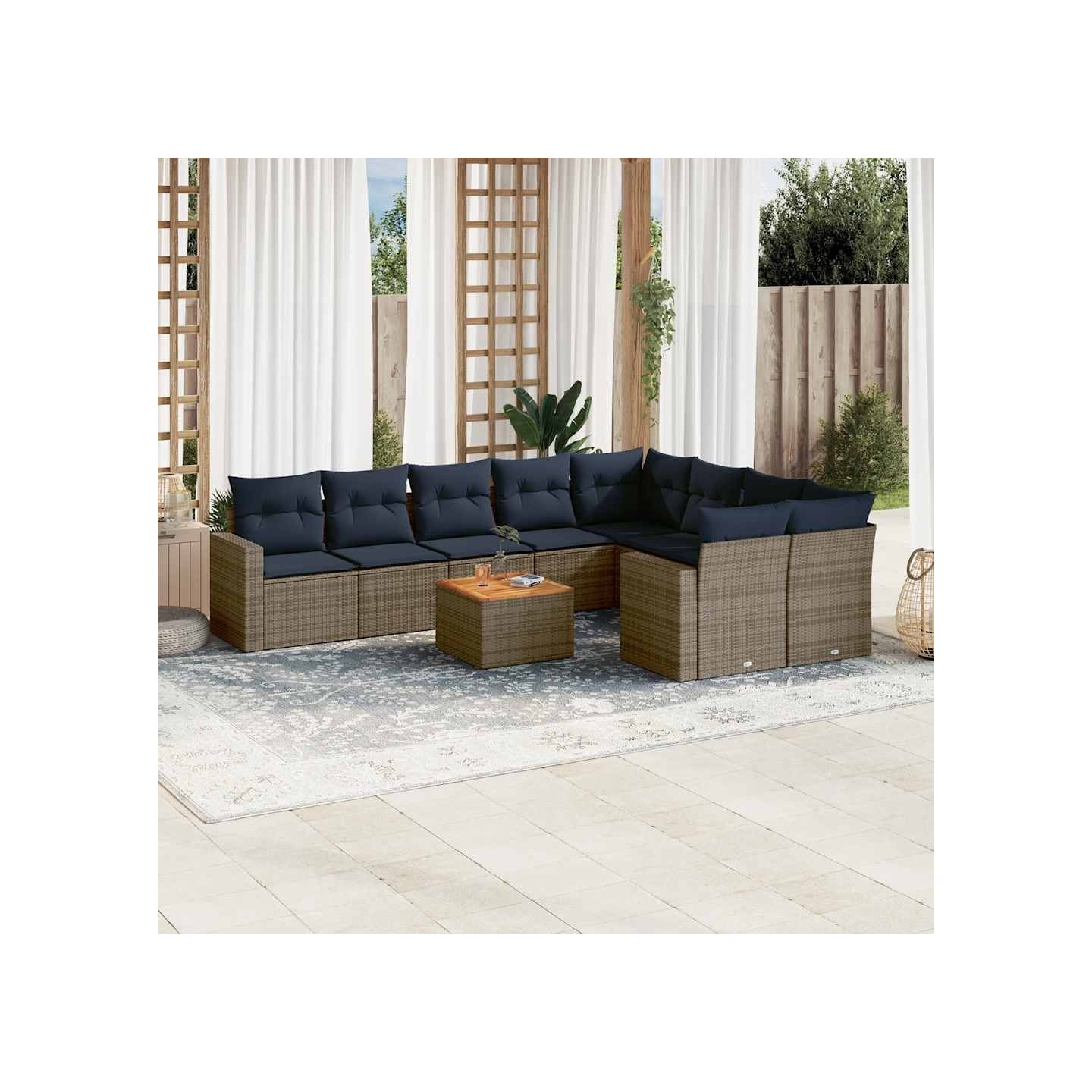 Salon de jardin 10 pcs avec coussins gris résine tressée